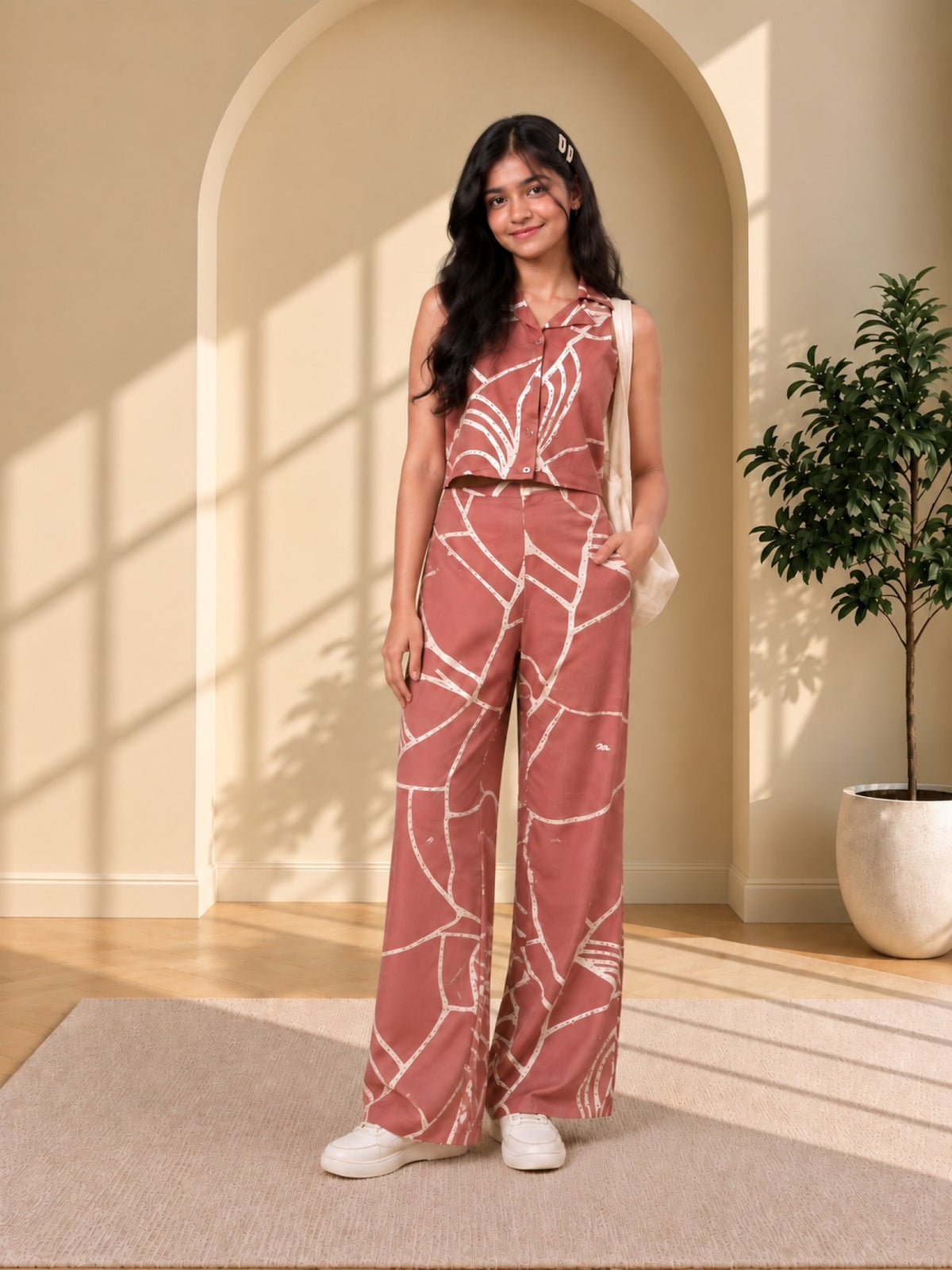 Floral Print Co-ord Set- Peach