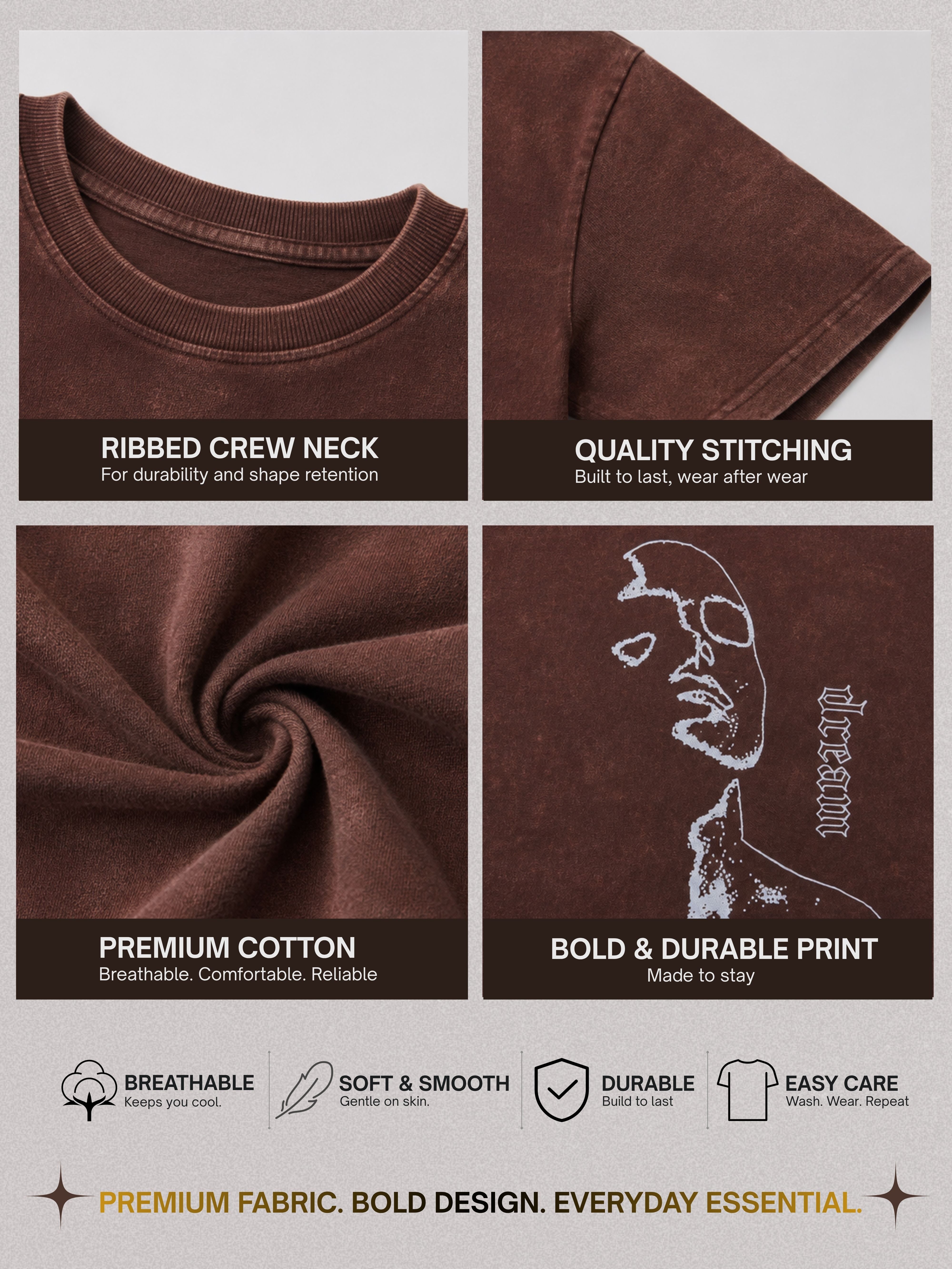 TeenTrums Boys Washed Graphic T-shirt - Brown