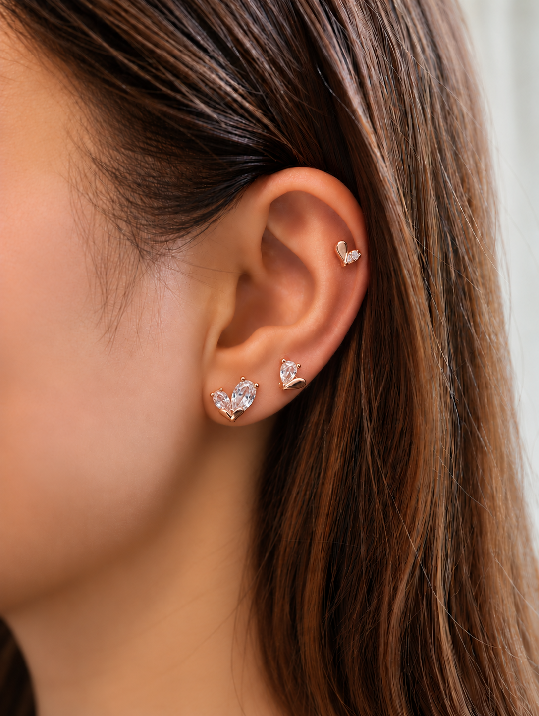 Rose Gold Crystal Heart Earring Set