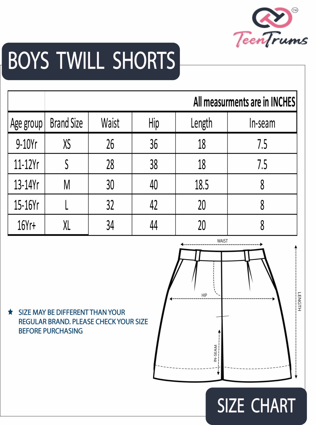 TeenTrums Boys Twill Shorts -  Olive