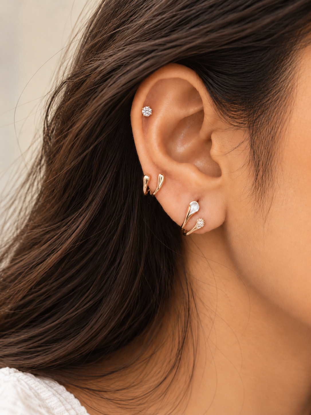 Golden Dewdrop & Crystal Bloom Earring Stack