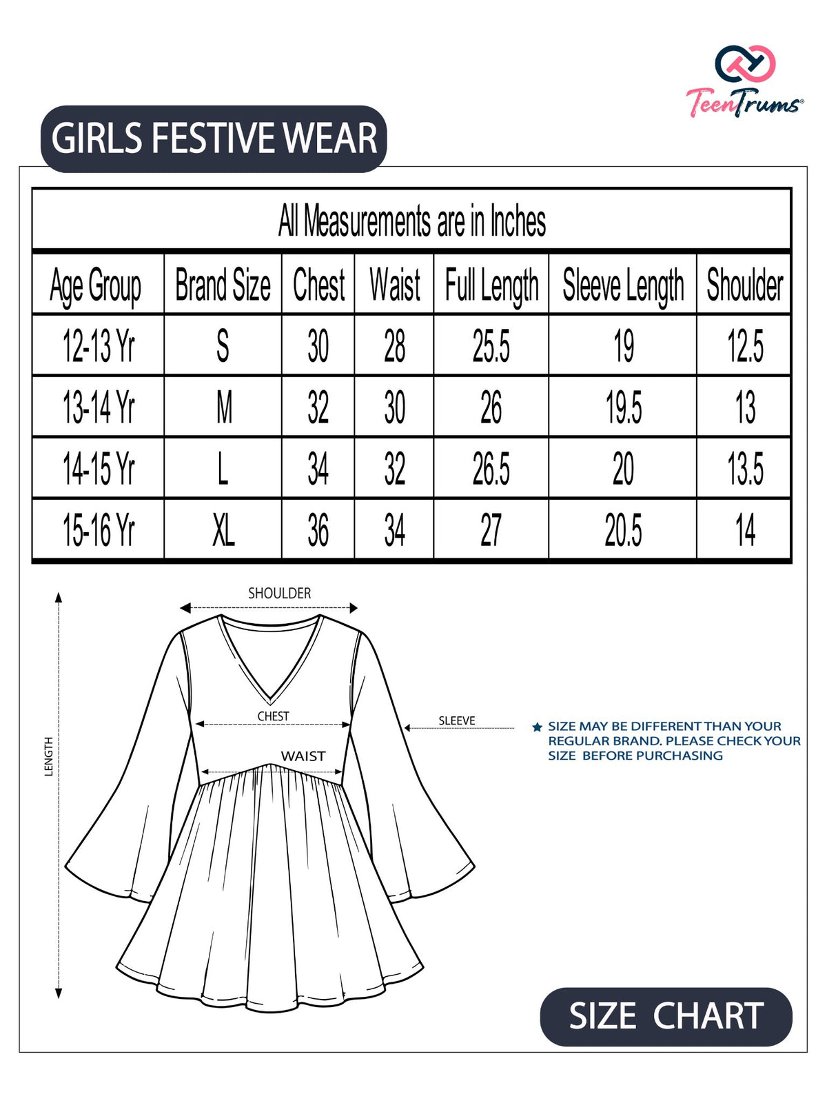 Girls Festive Short Kurti - Navy Blue