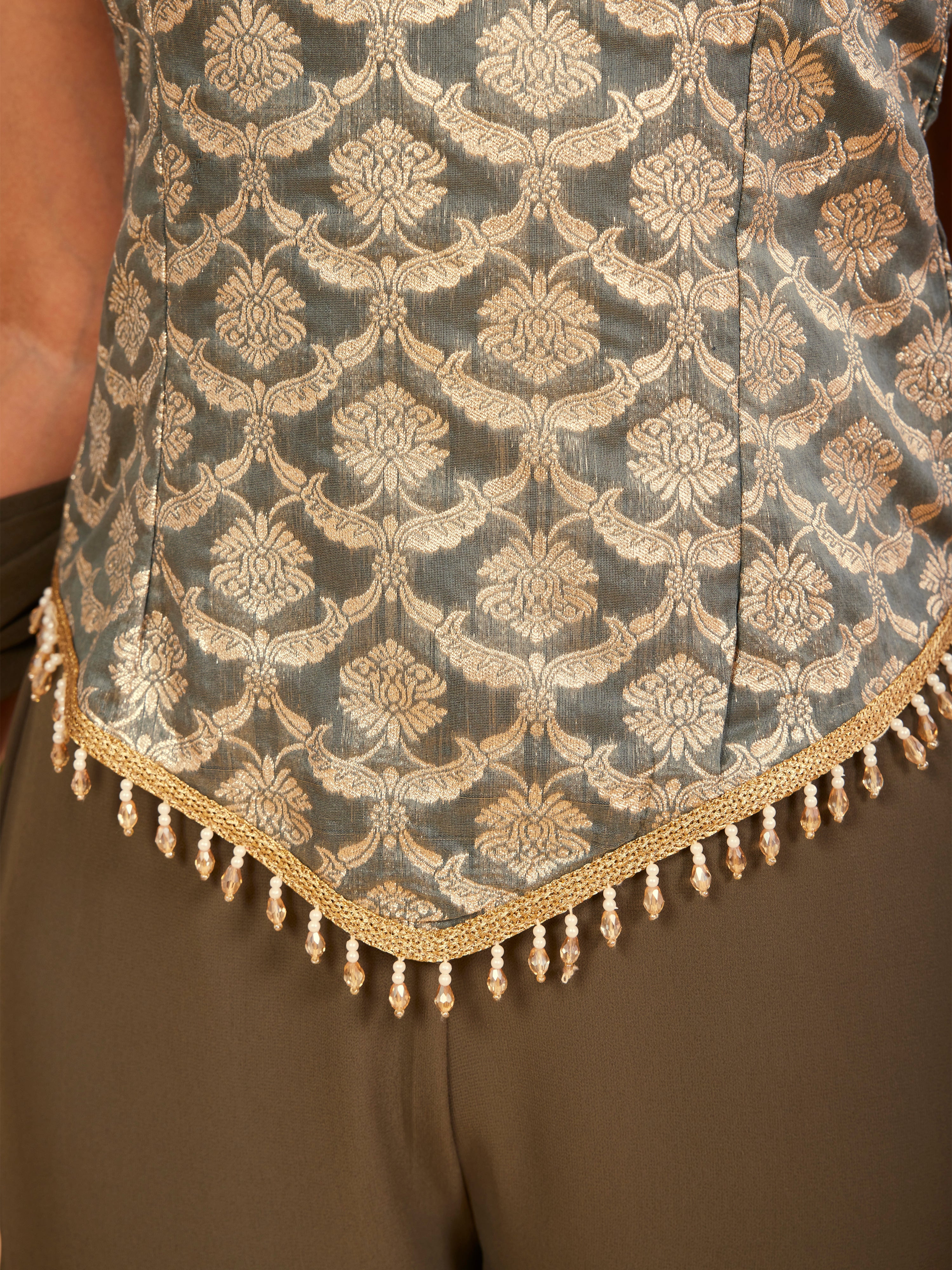 TeenTrums Girls Embroidered Palazzo Set with Dupatta - Olive