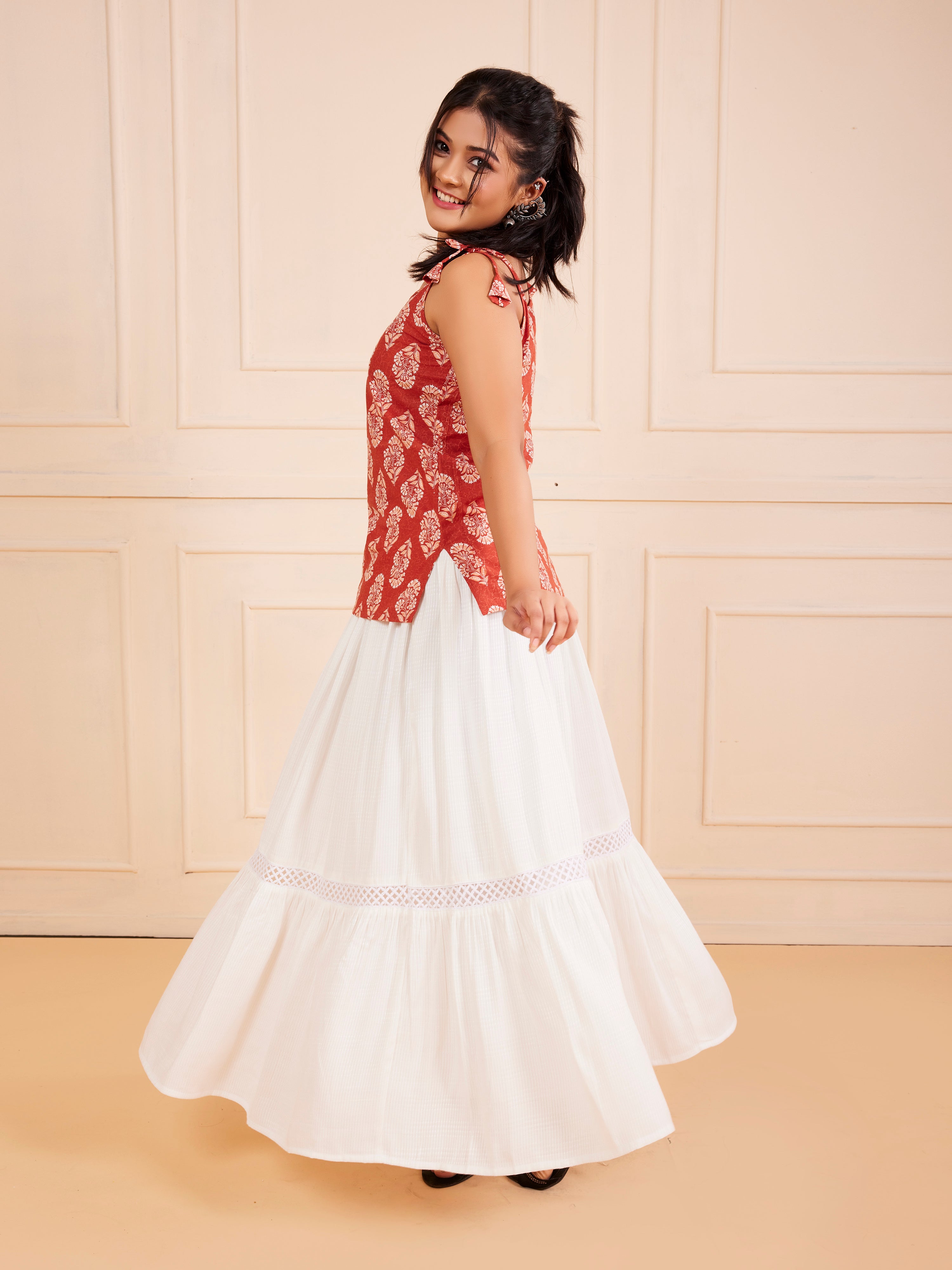 TeenTrums Girls Flared Maxi Skirt - White