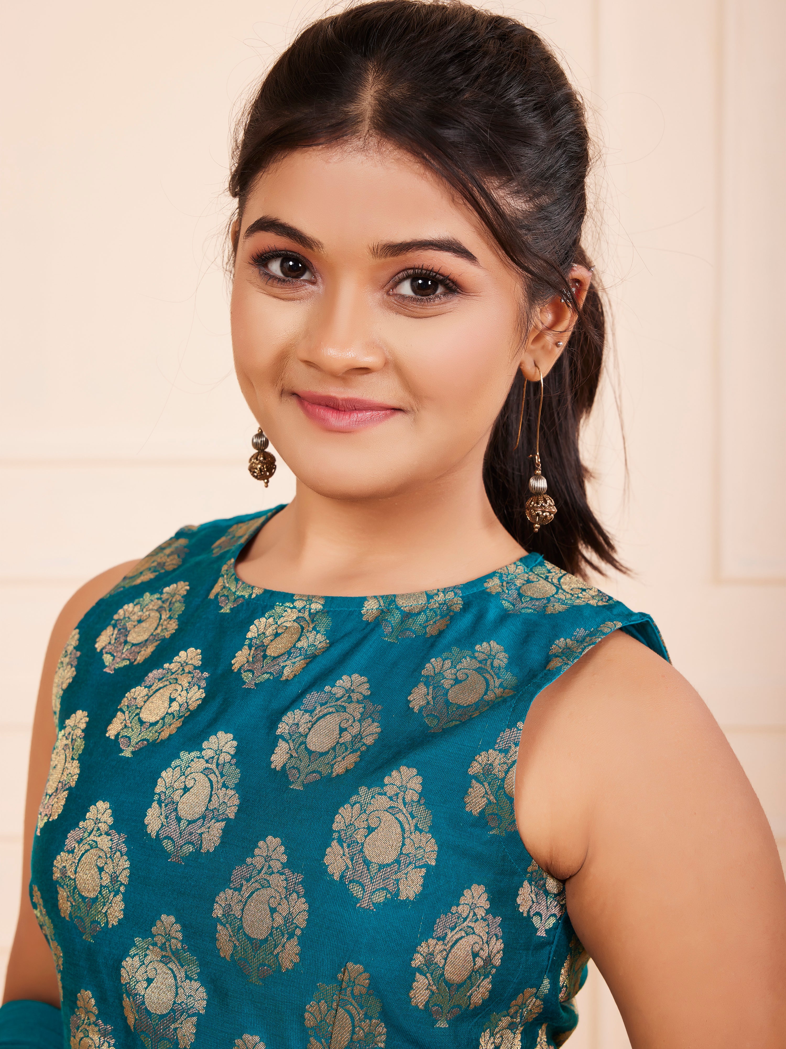 TeenTrums Girls Embroidered Palazzo Set with Dupatta - Teal Blue