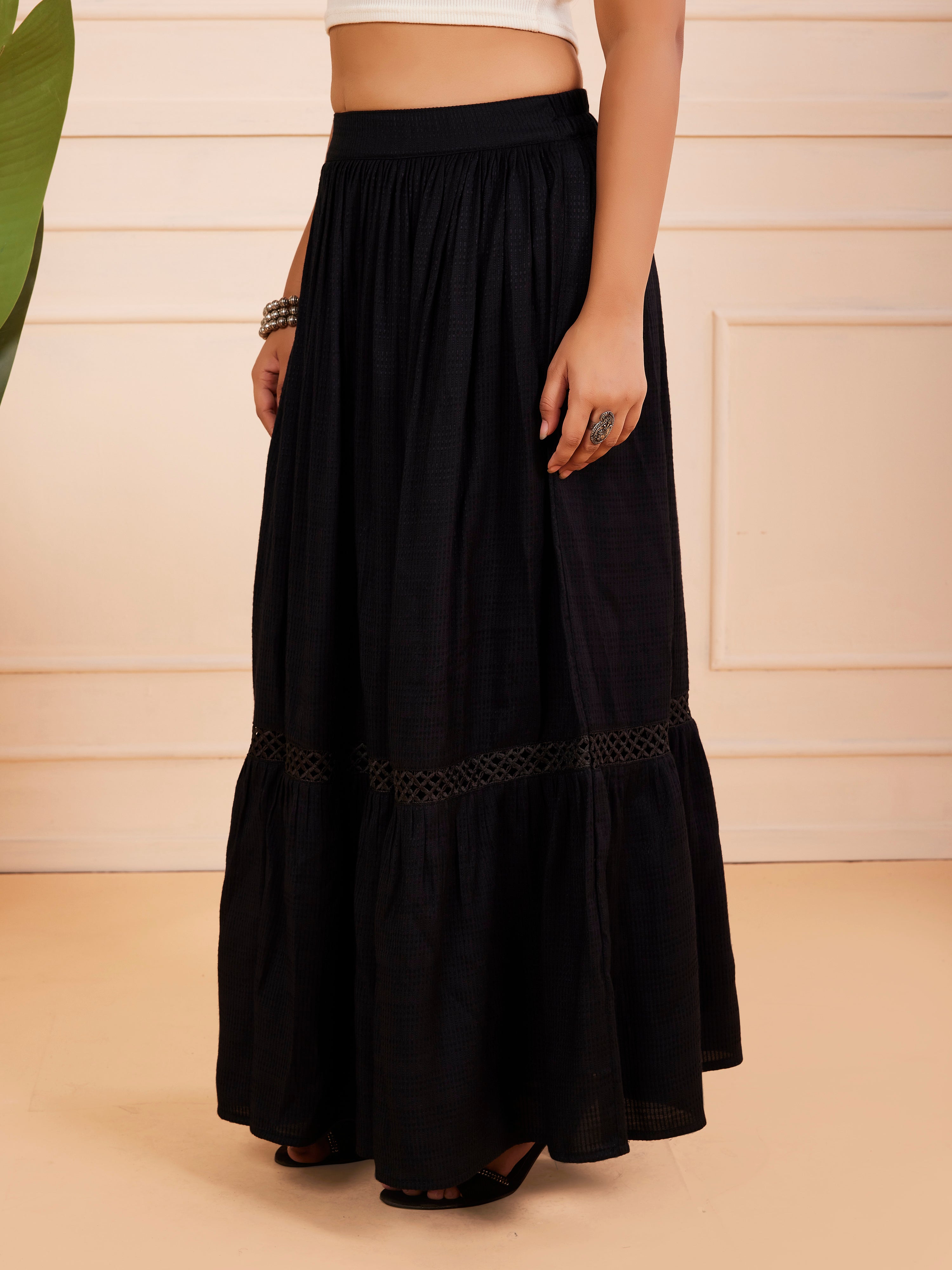 Girls Flared Maxi Skirt - Black