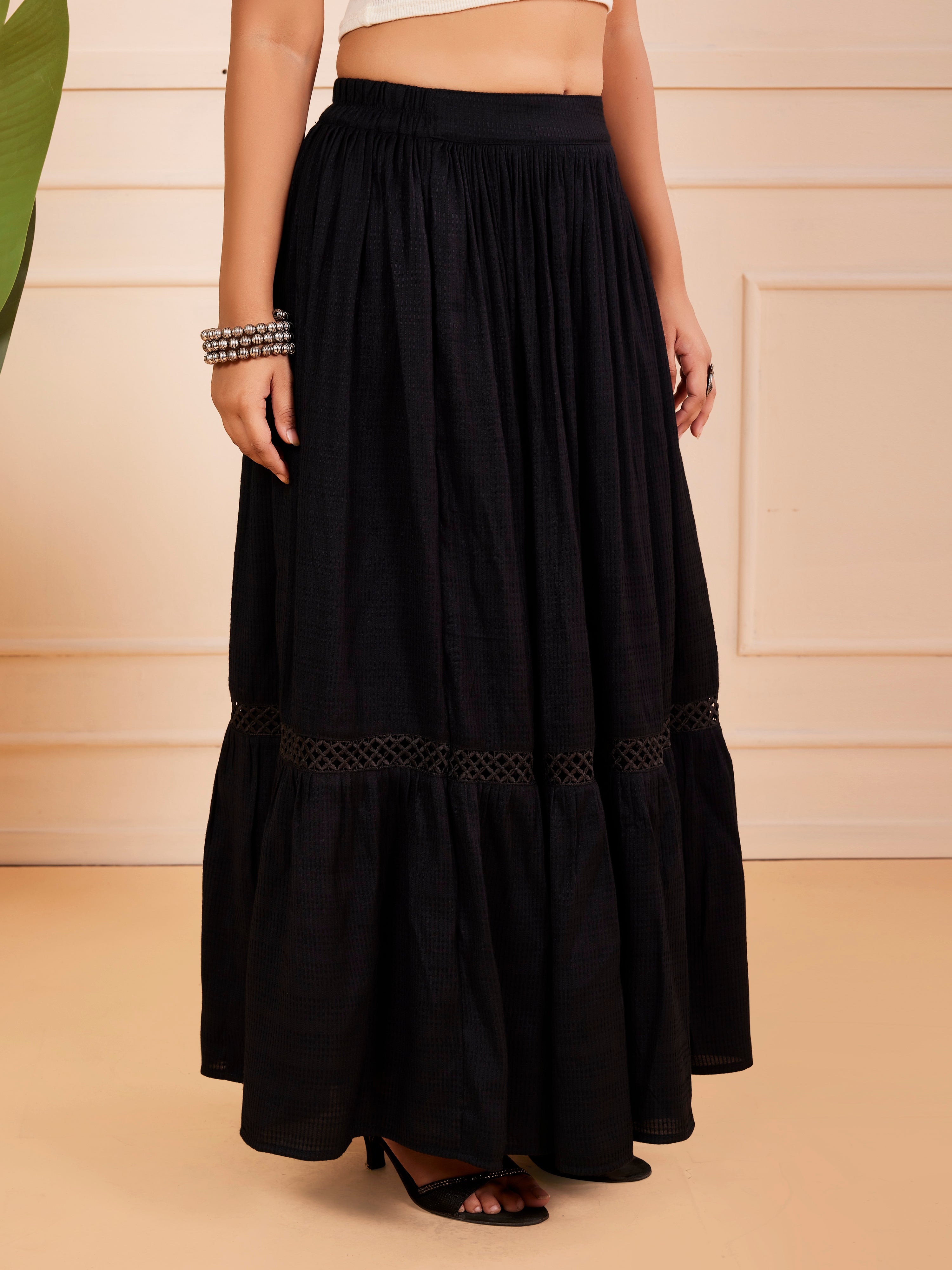 Girls Flared Maxi Skirt - Black