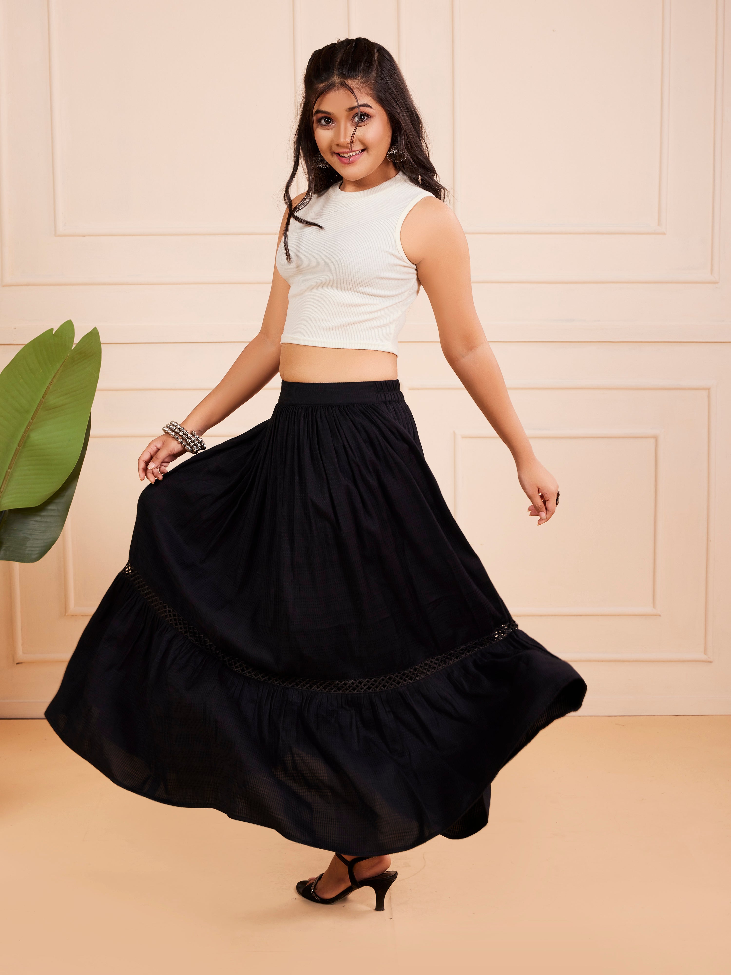 Girls Flared Maxi Skirt - Black