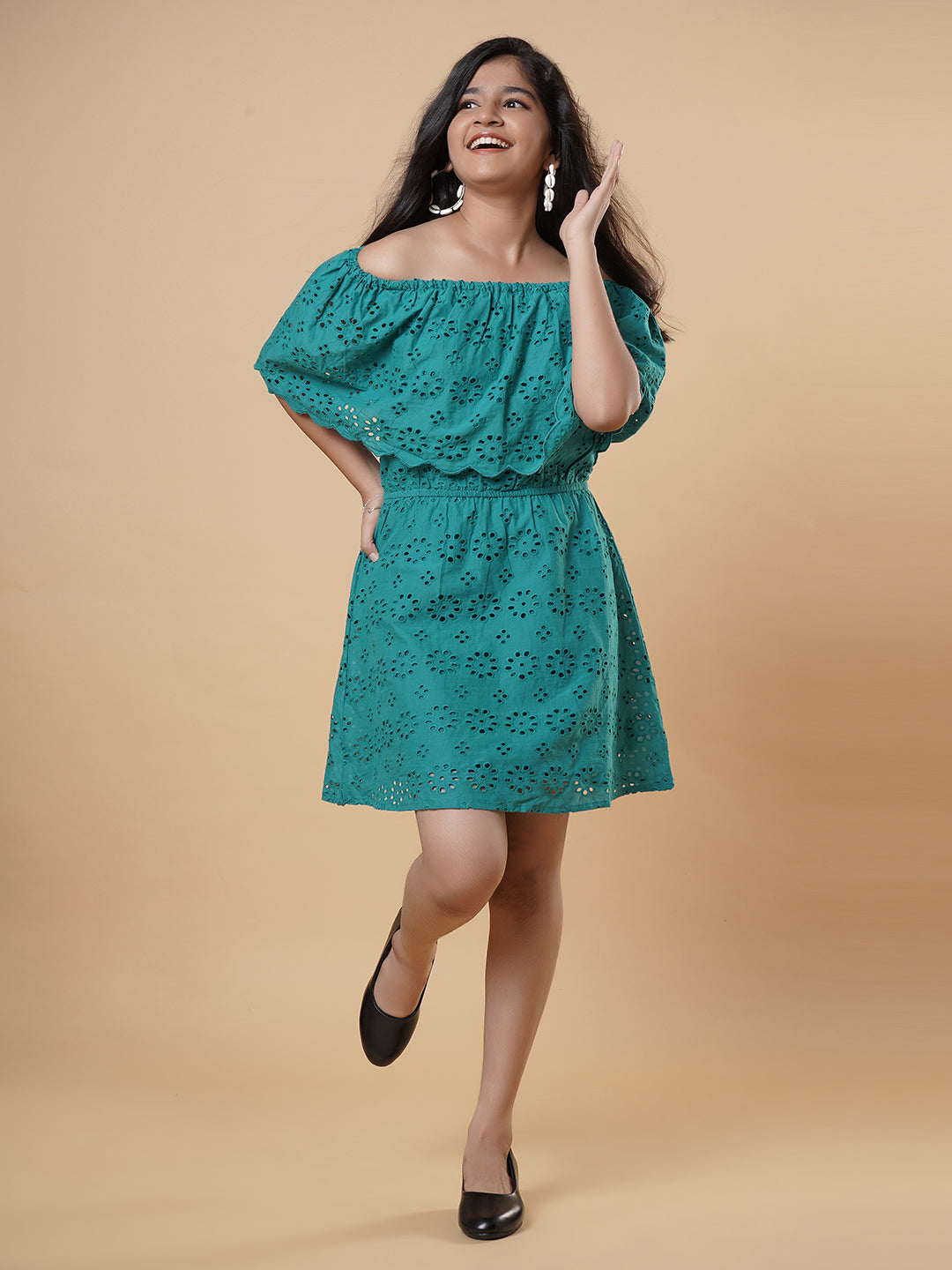 Schiffley Frill Dress-Teal