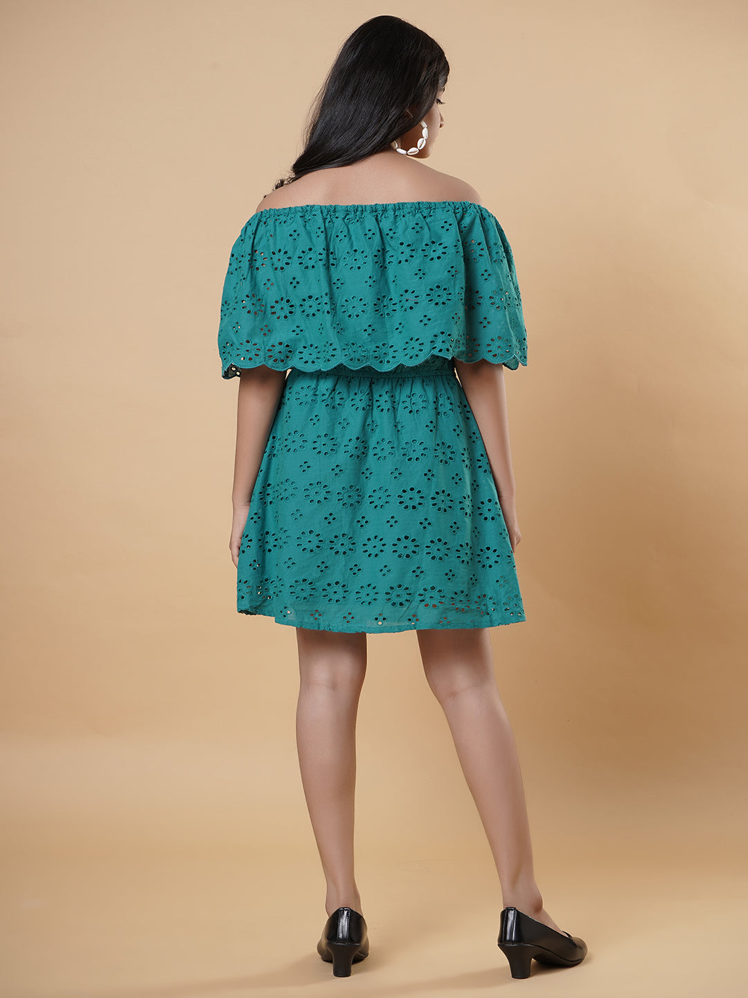 Schiffley Frill Dress-Teal