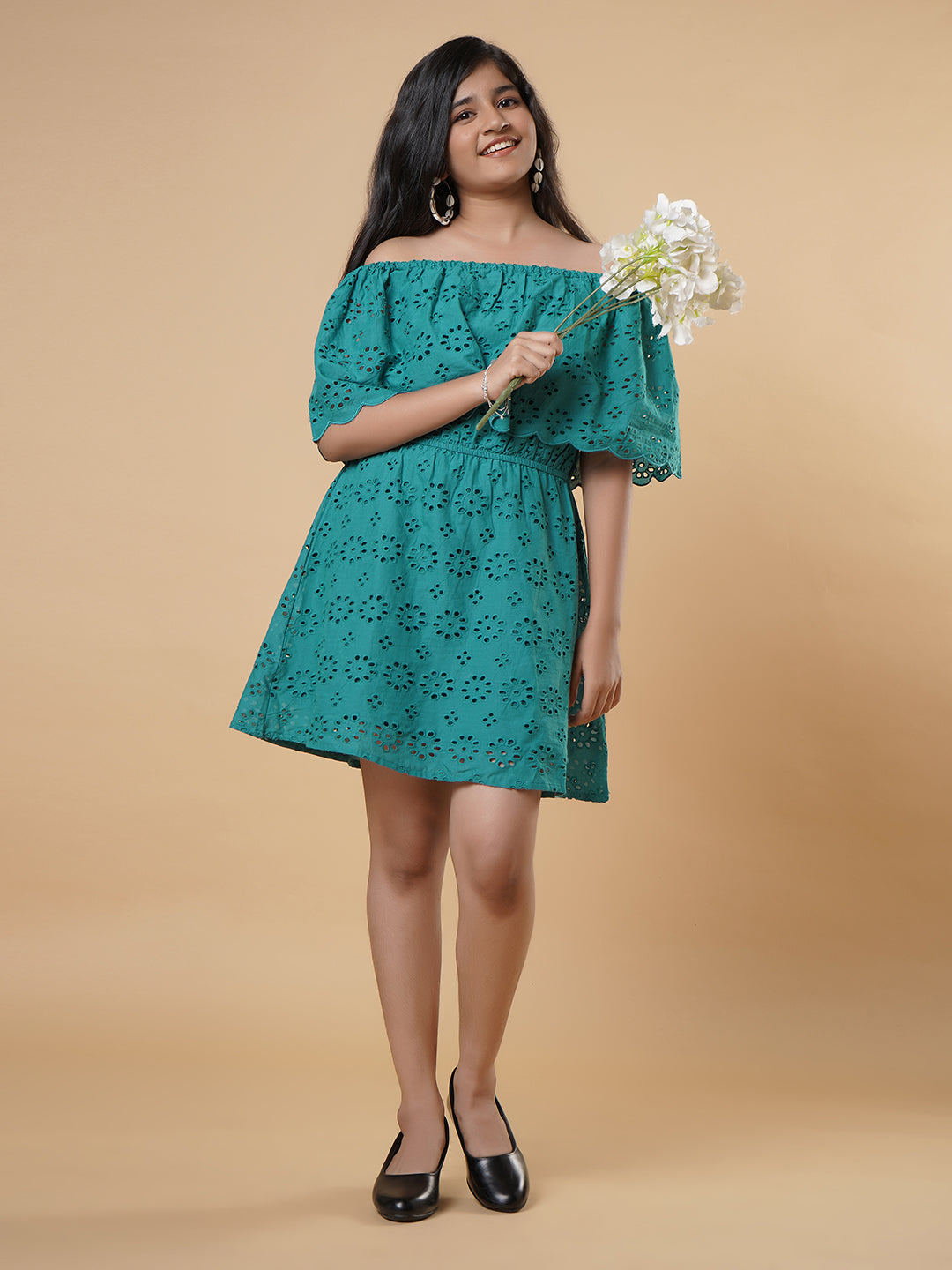 Schiffley Frill Dress-Teal