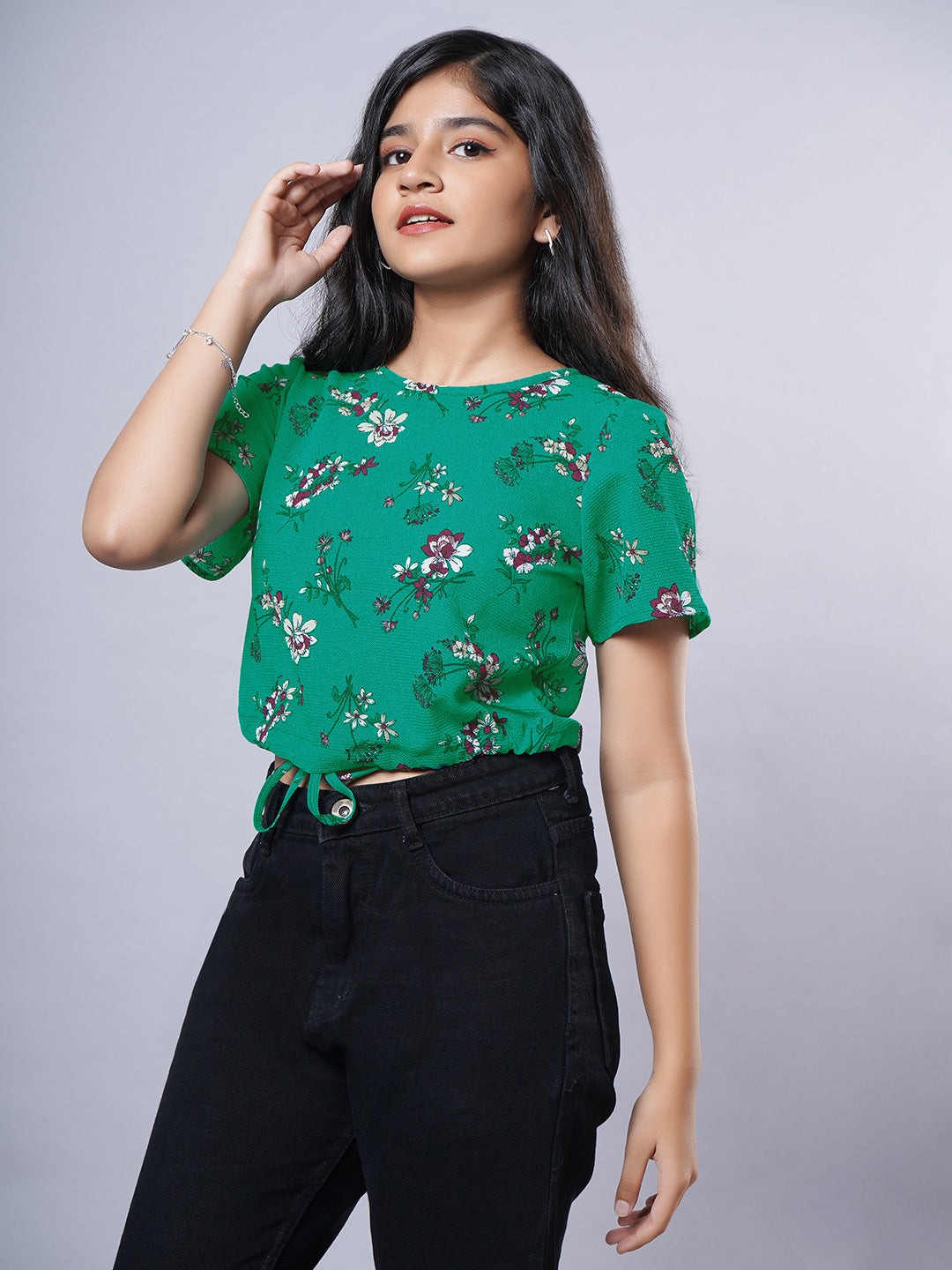 Crop Top- Green Printed Western Top