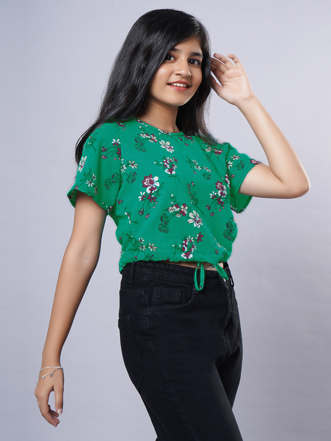 Crop Top- Green Printed Western Top