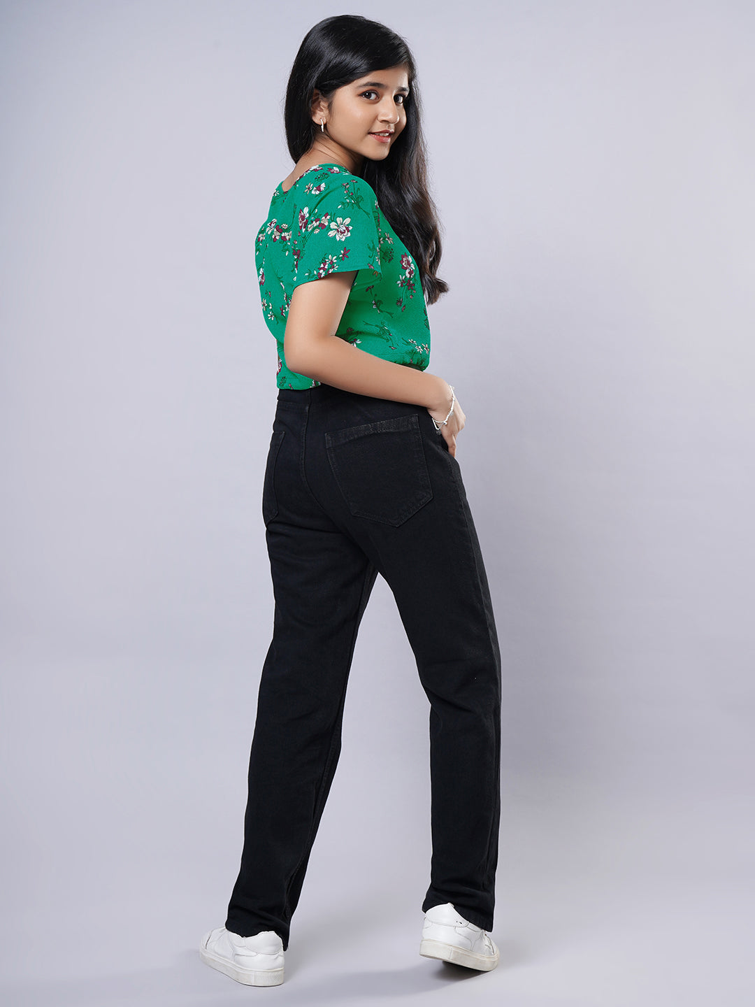 Crop Top- Green Printed Western Top