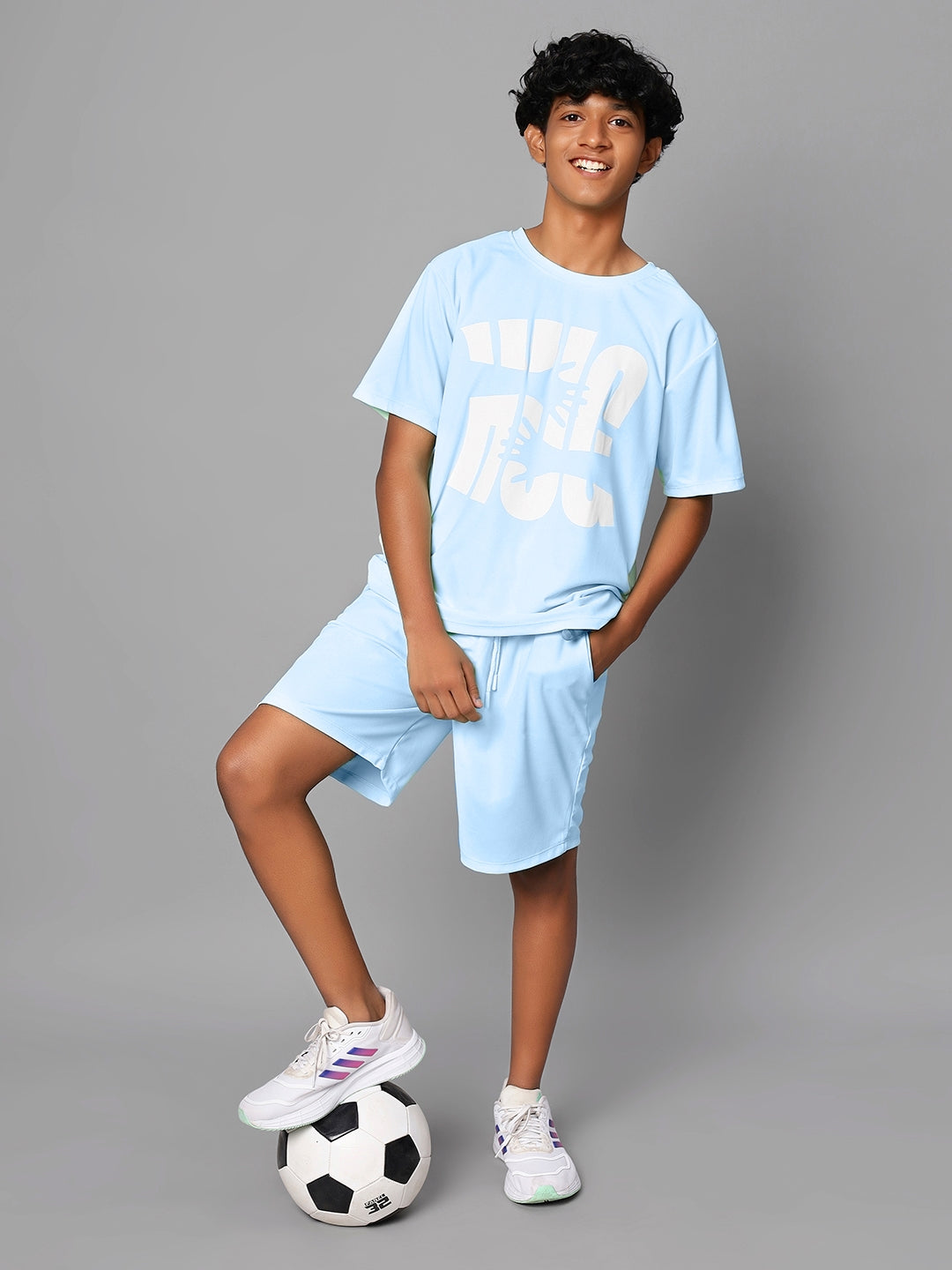 TeenTrums Boys Graphic Tshirt and Shorts Co-Ord Set (set of 2)-Blue