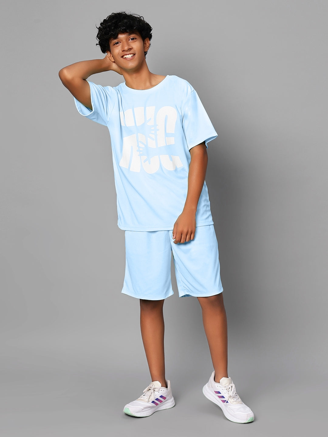 TeenTrums Boys Graphic Tshirt and Shorts Co-Ord Set (set of 2)-Blue