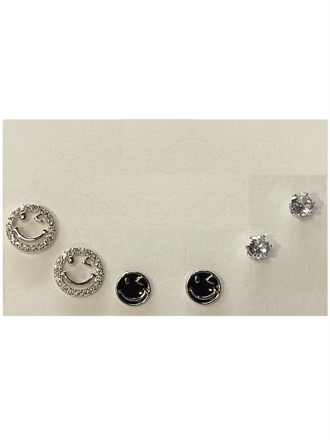 Girls 3-in-1 Smiley Stud Earrings (Silver)