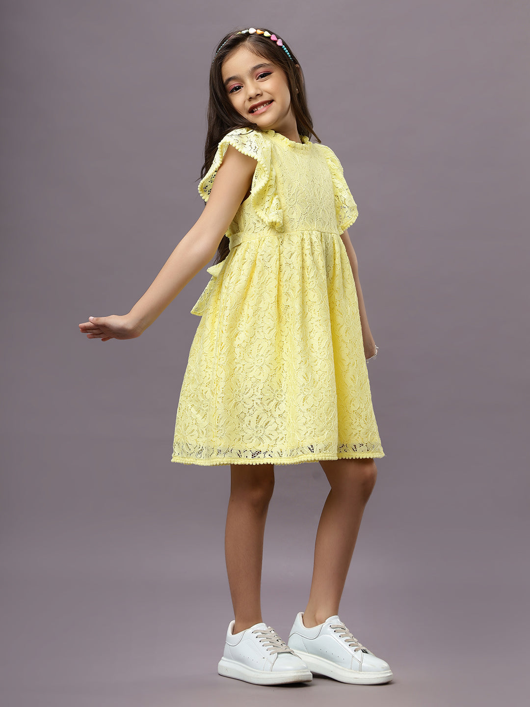 Ishki Pushki Girls Lace Dress - Yellow