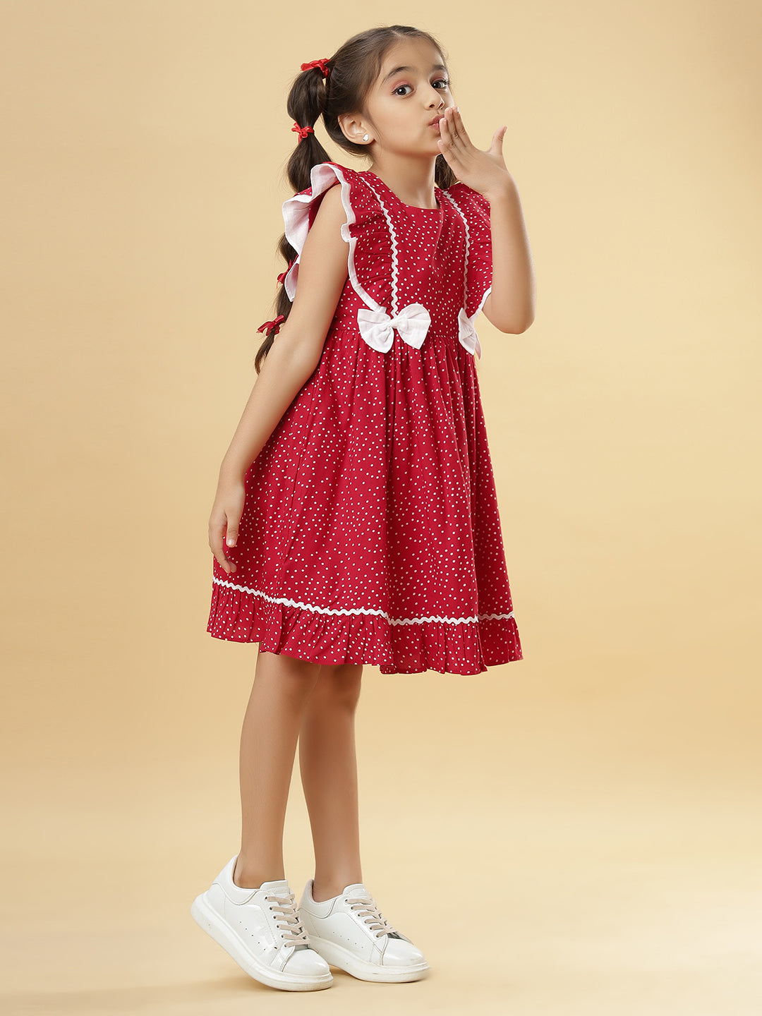 Ishki Pushki Kids Woven Printed dress with Bow-Red