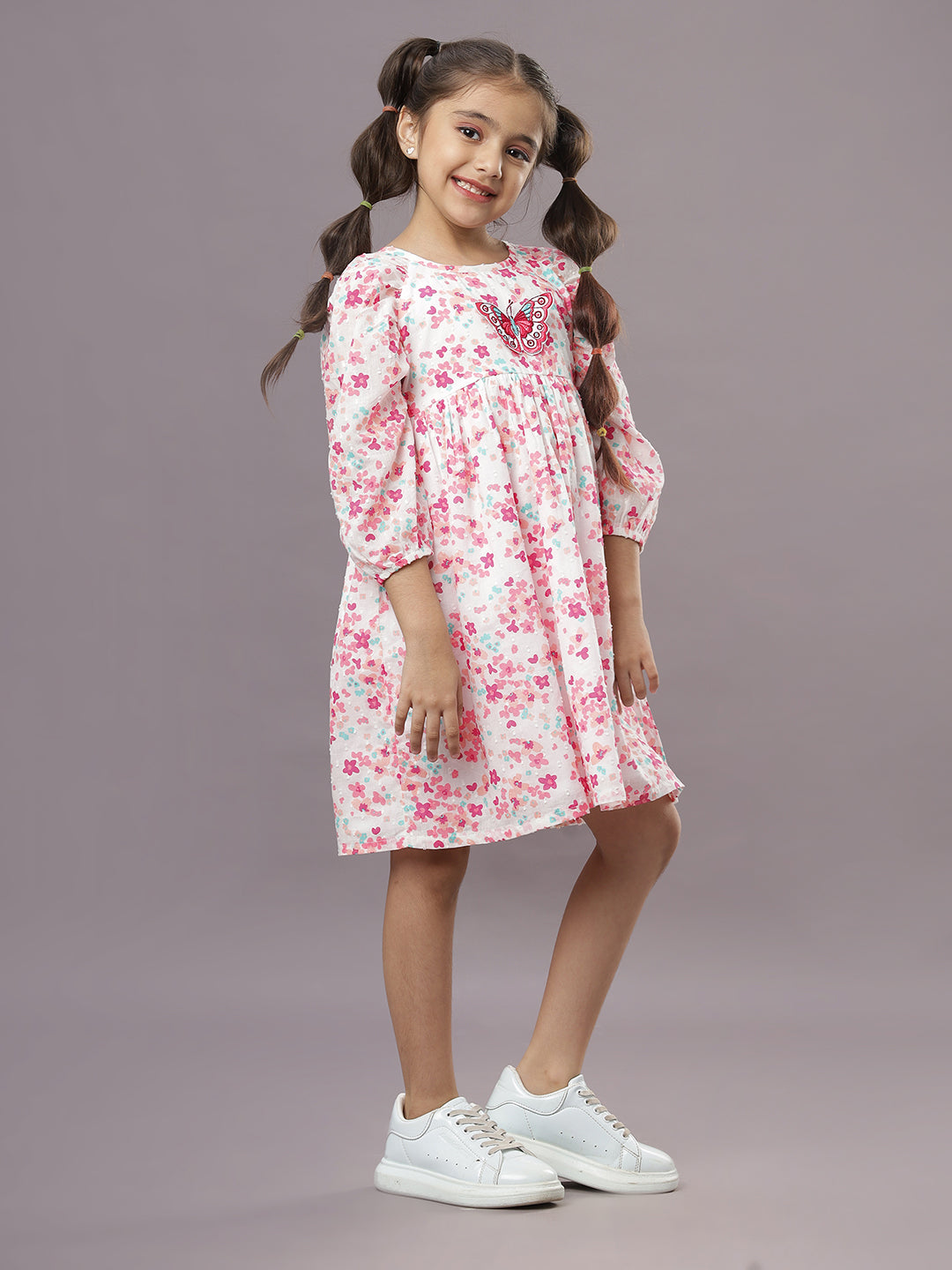 Ishki Pushki Kids Woven Dress with Butterfly Embroidery - White