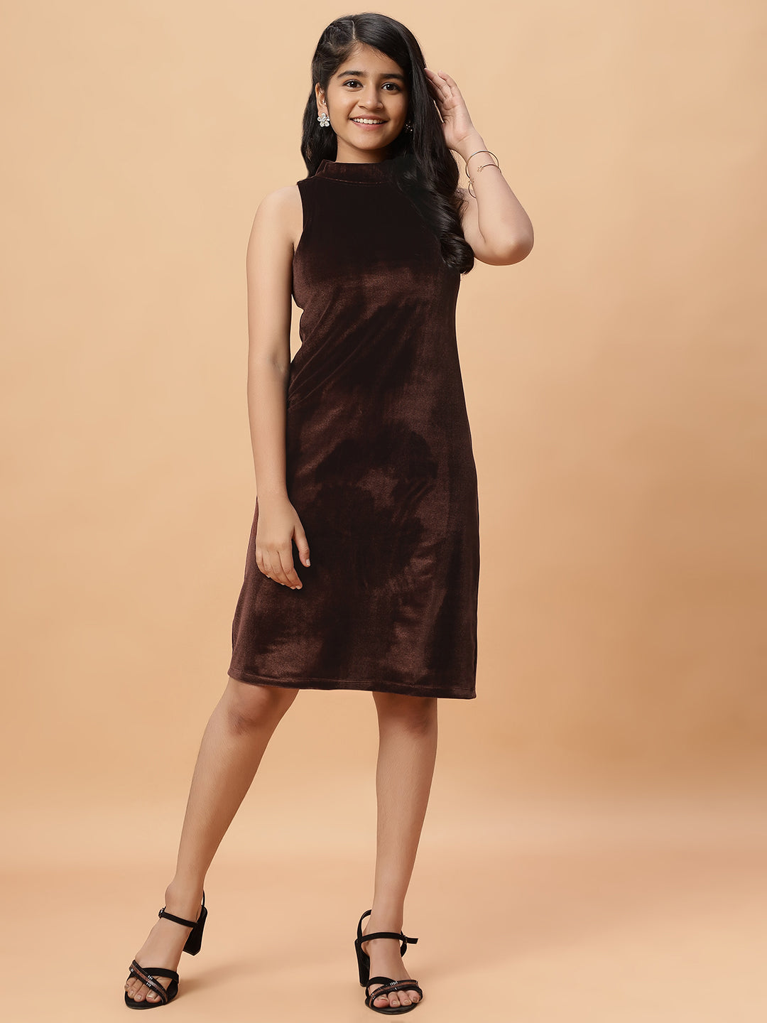 Velvet Party Dress-Brown