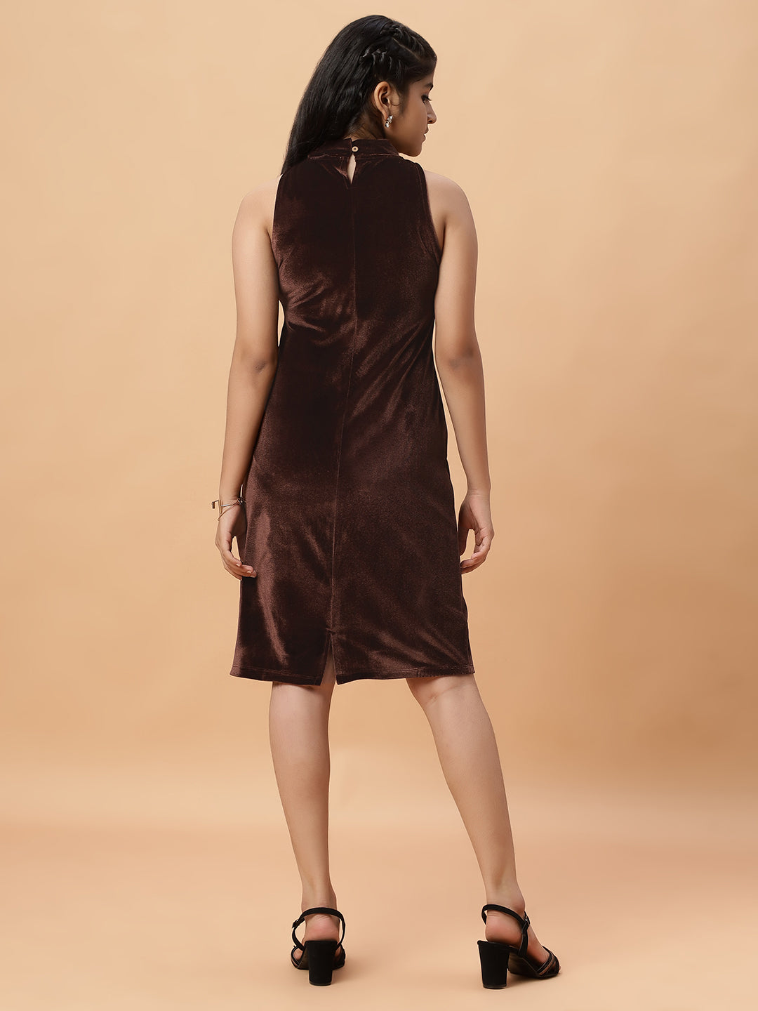 Velvet Party Dress - Brown