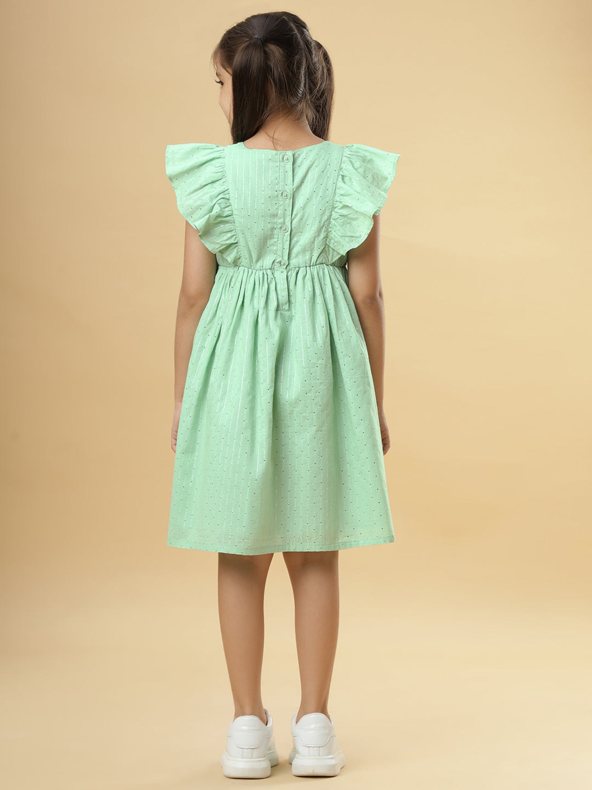 Floral Embroidery Cotton Girls Dress - Mint