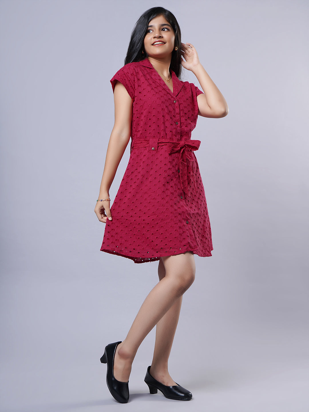 Schiffley Shirt Dress- Red