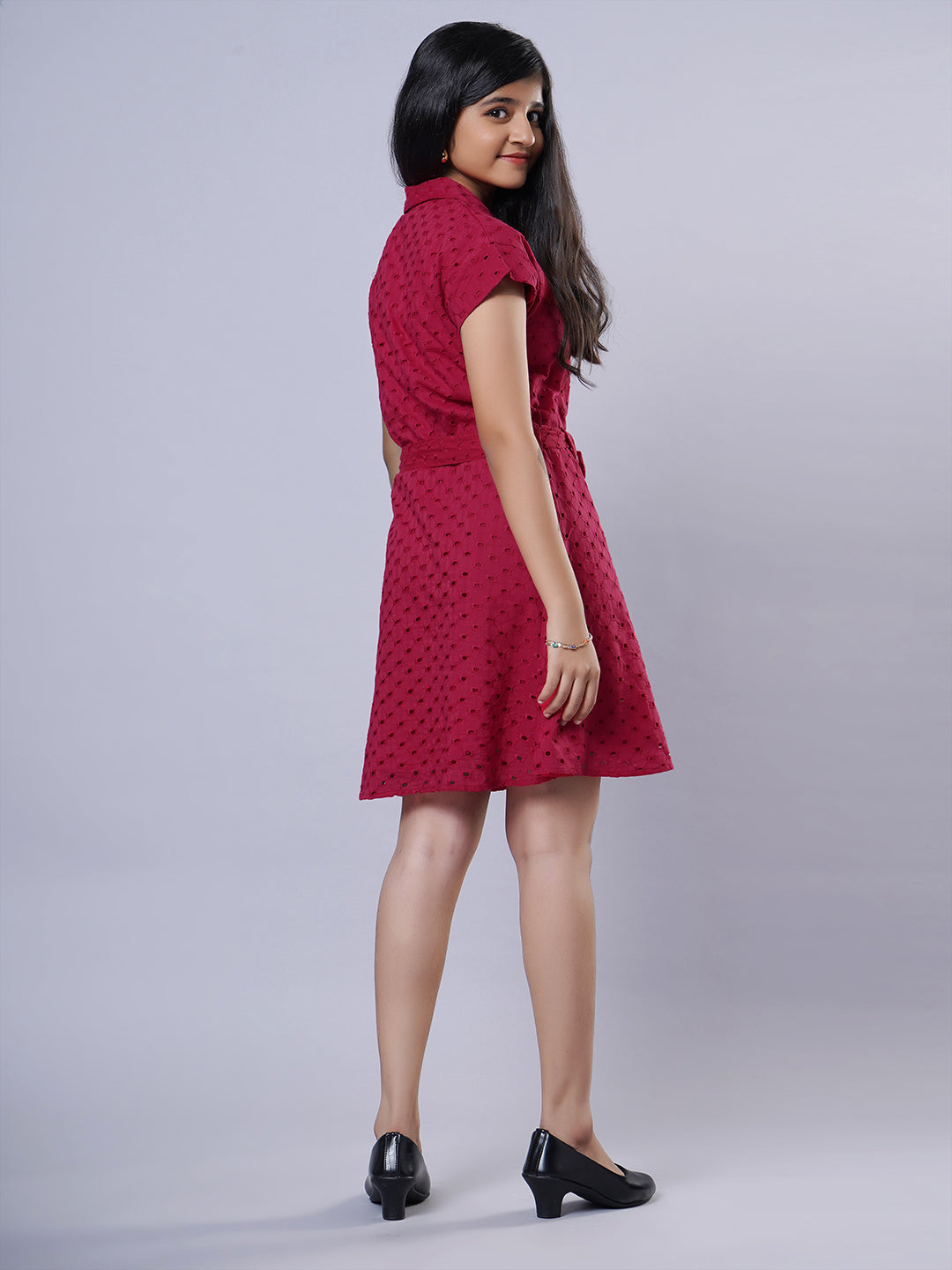 Schiffley Shirt Dress- Red