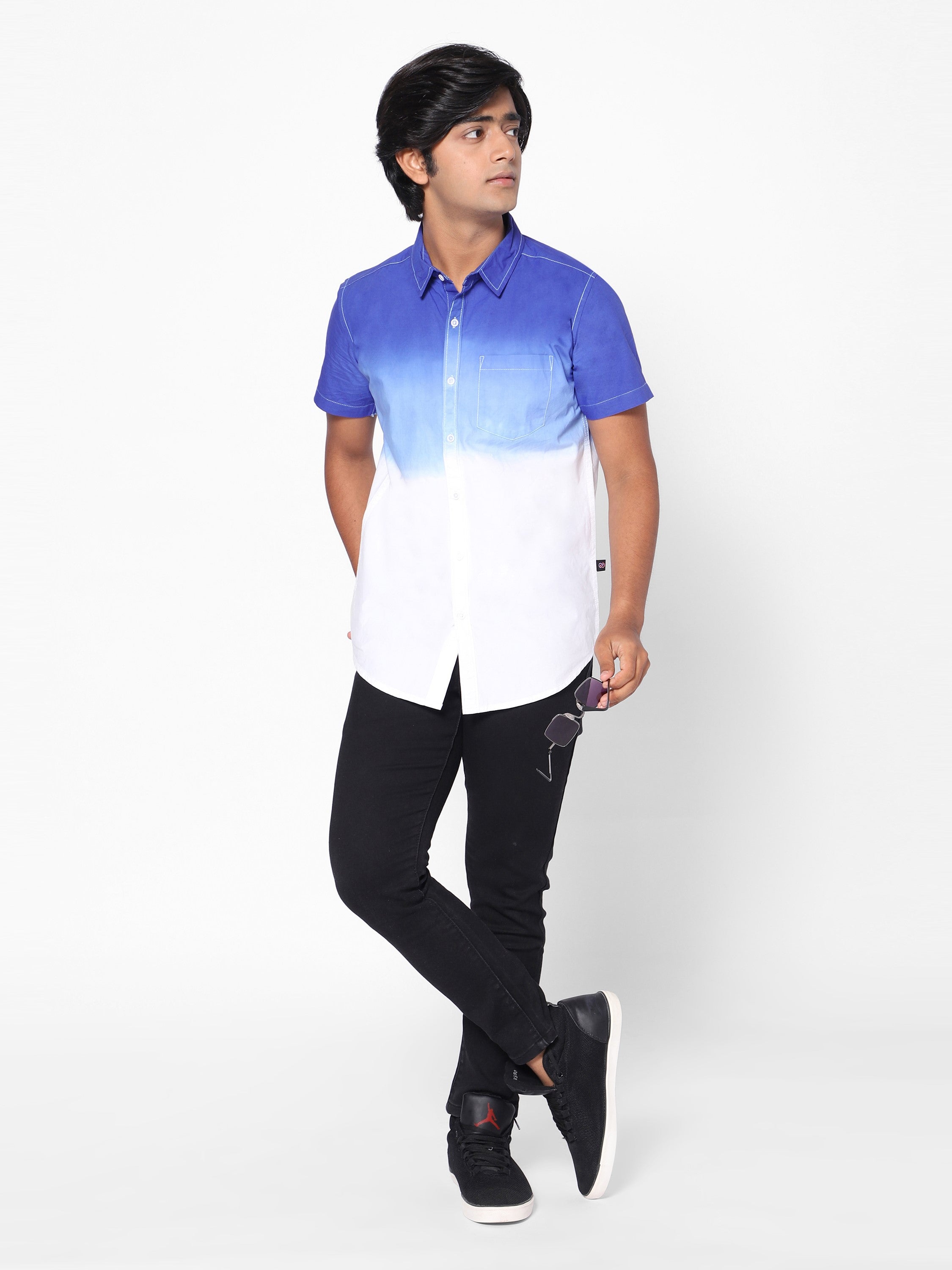 Boys Short Sleeve Tie & dye Shirt Navy/Blue/White