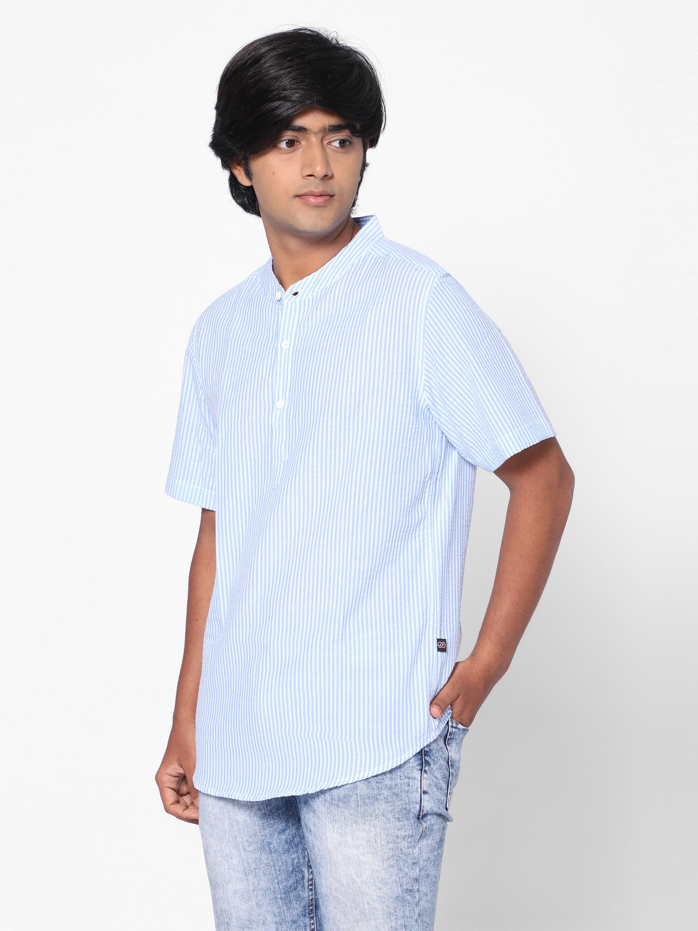 Boys Short Sleeve Y/D Stripe Shirt Blue