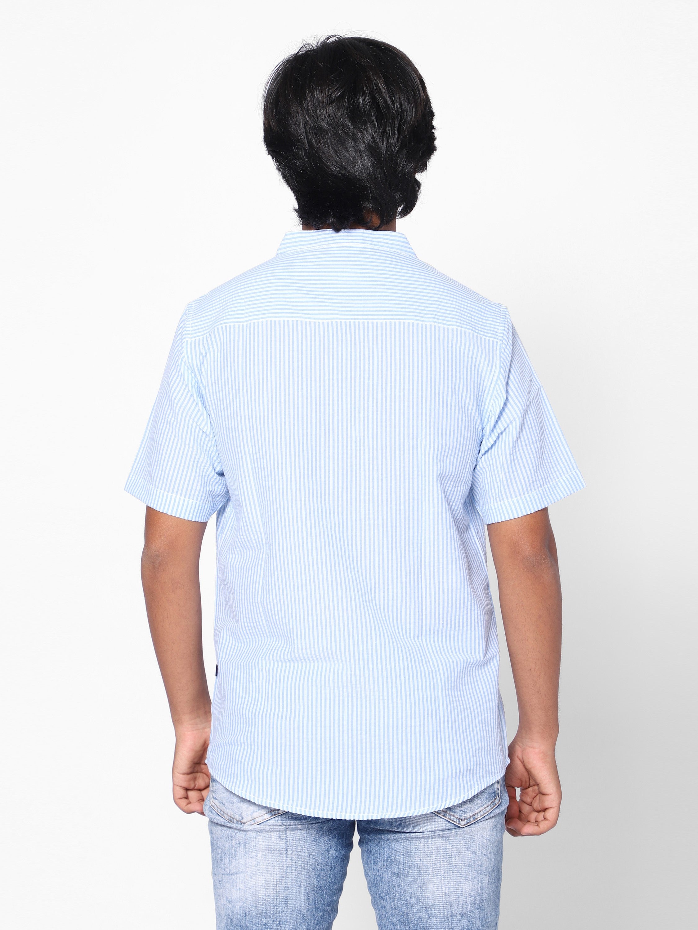 Boys Short Sleeve Y/D Stripe Shirt Blue