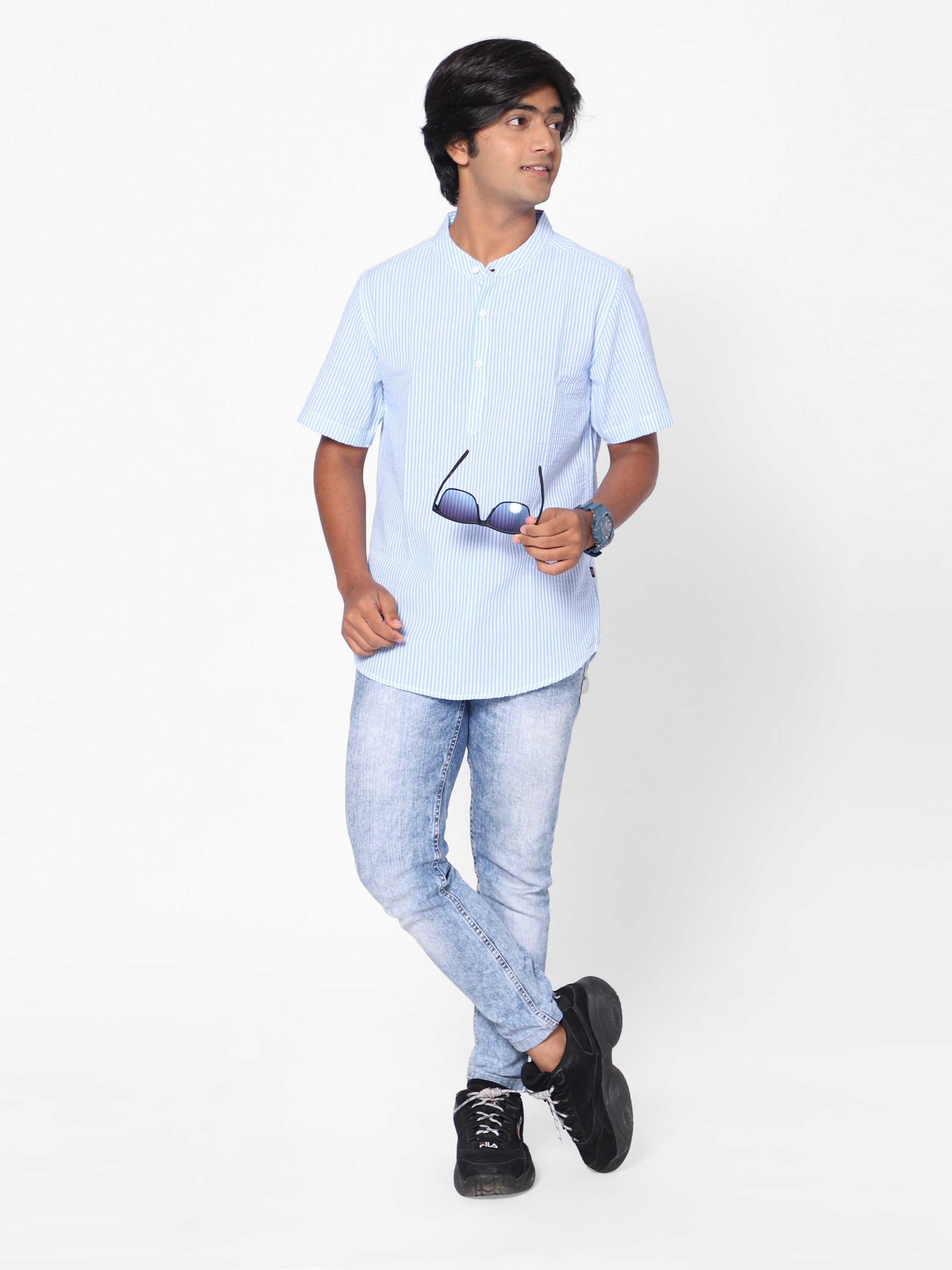 Short Sleeve Y/D  Shirt Blue