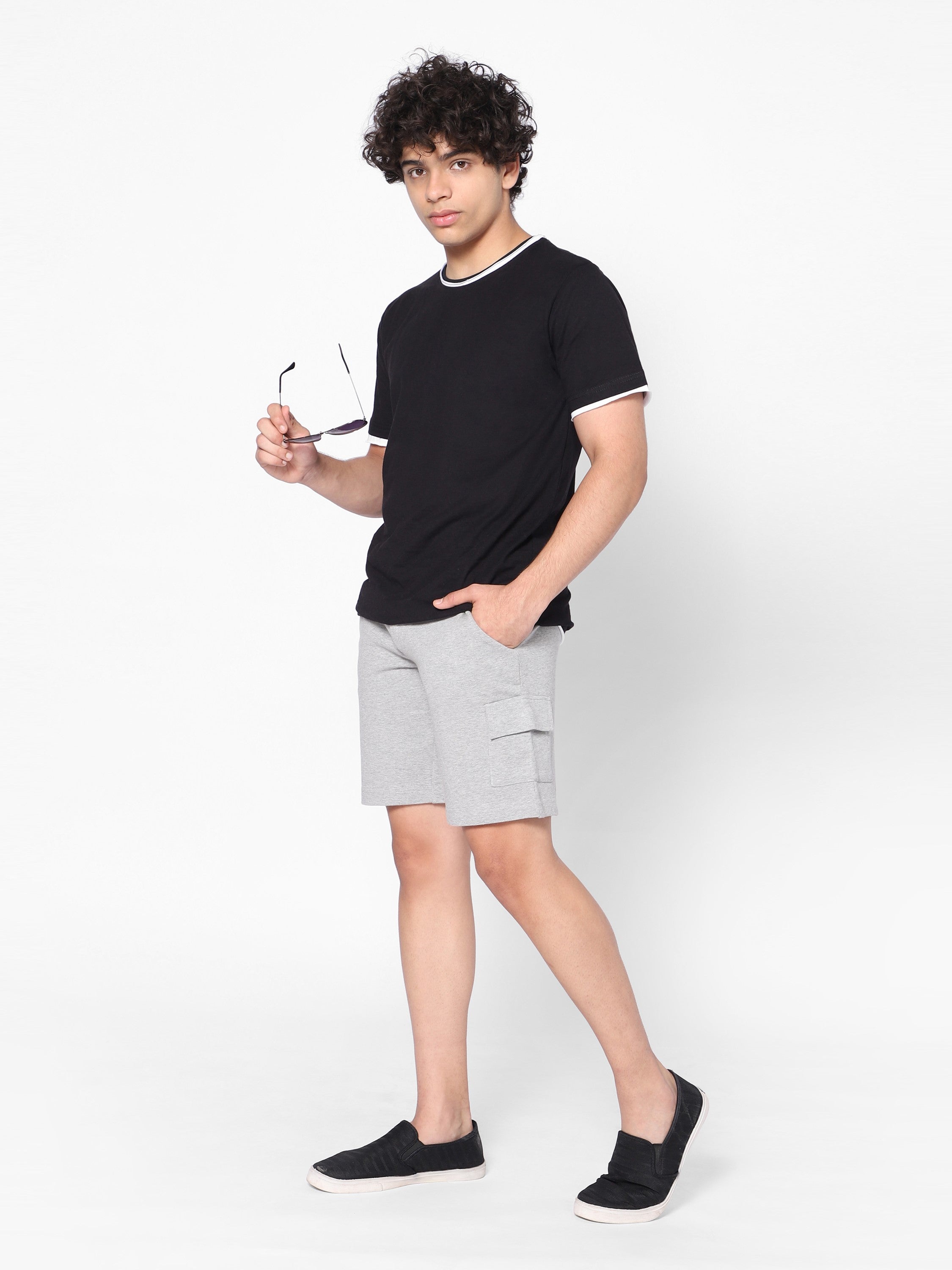 Boys Knit Shorts-Grey Melange'