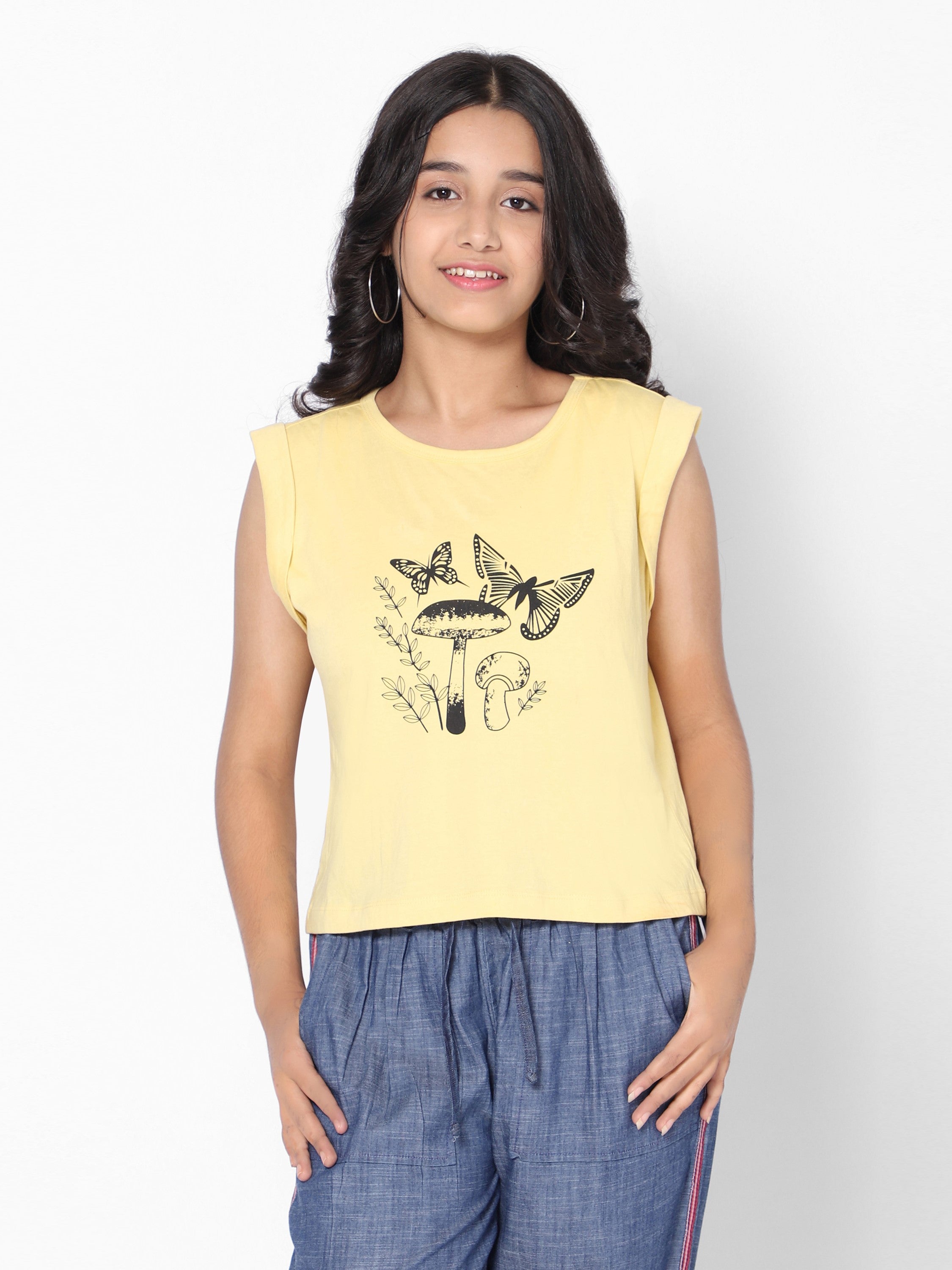 Girls Graphic Crop T-shirt Lemon