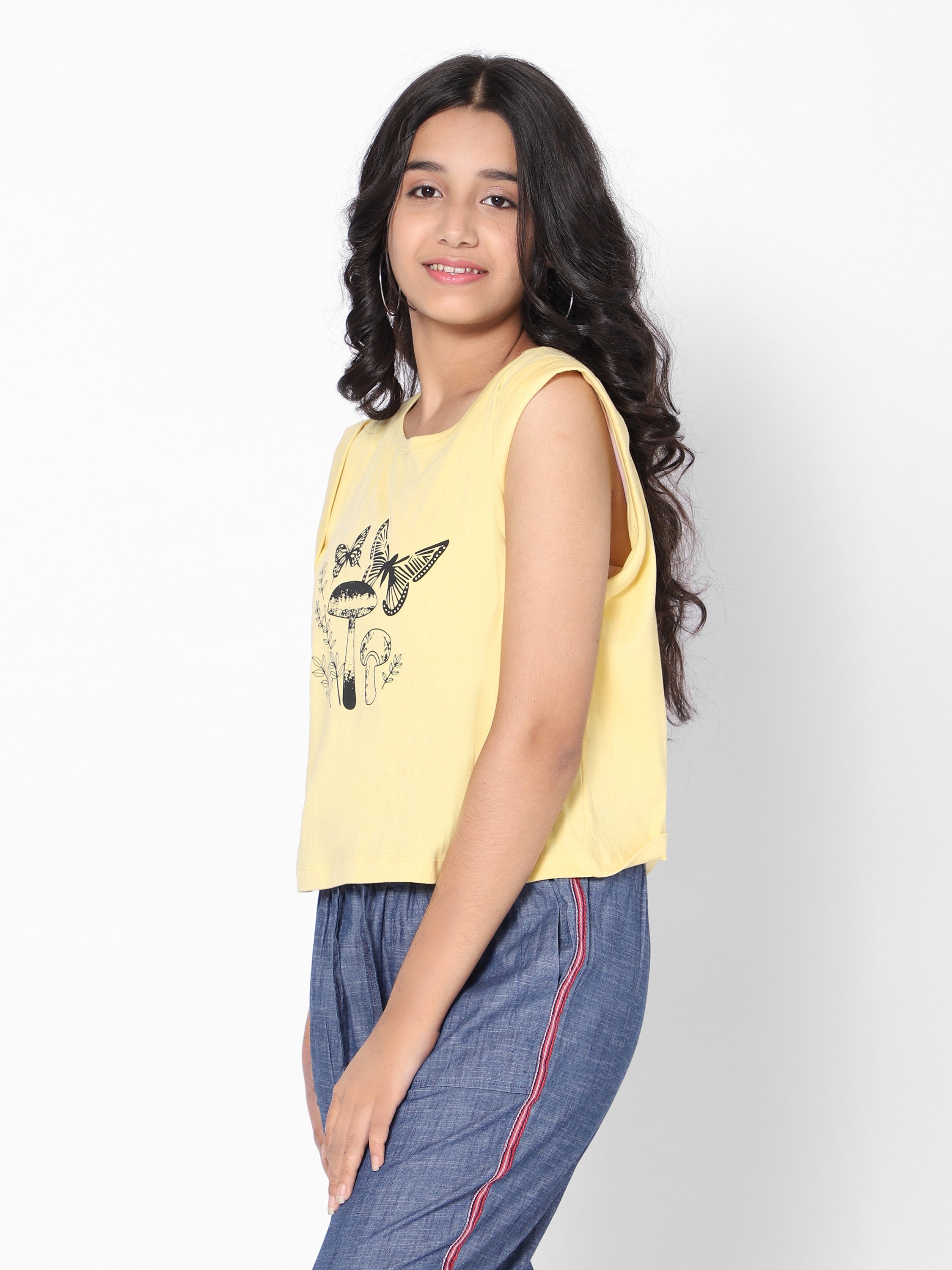 Girls Graphic Crop T-shirt Lemon