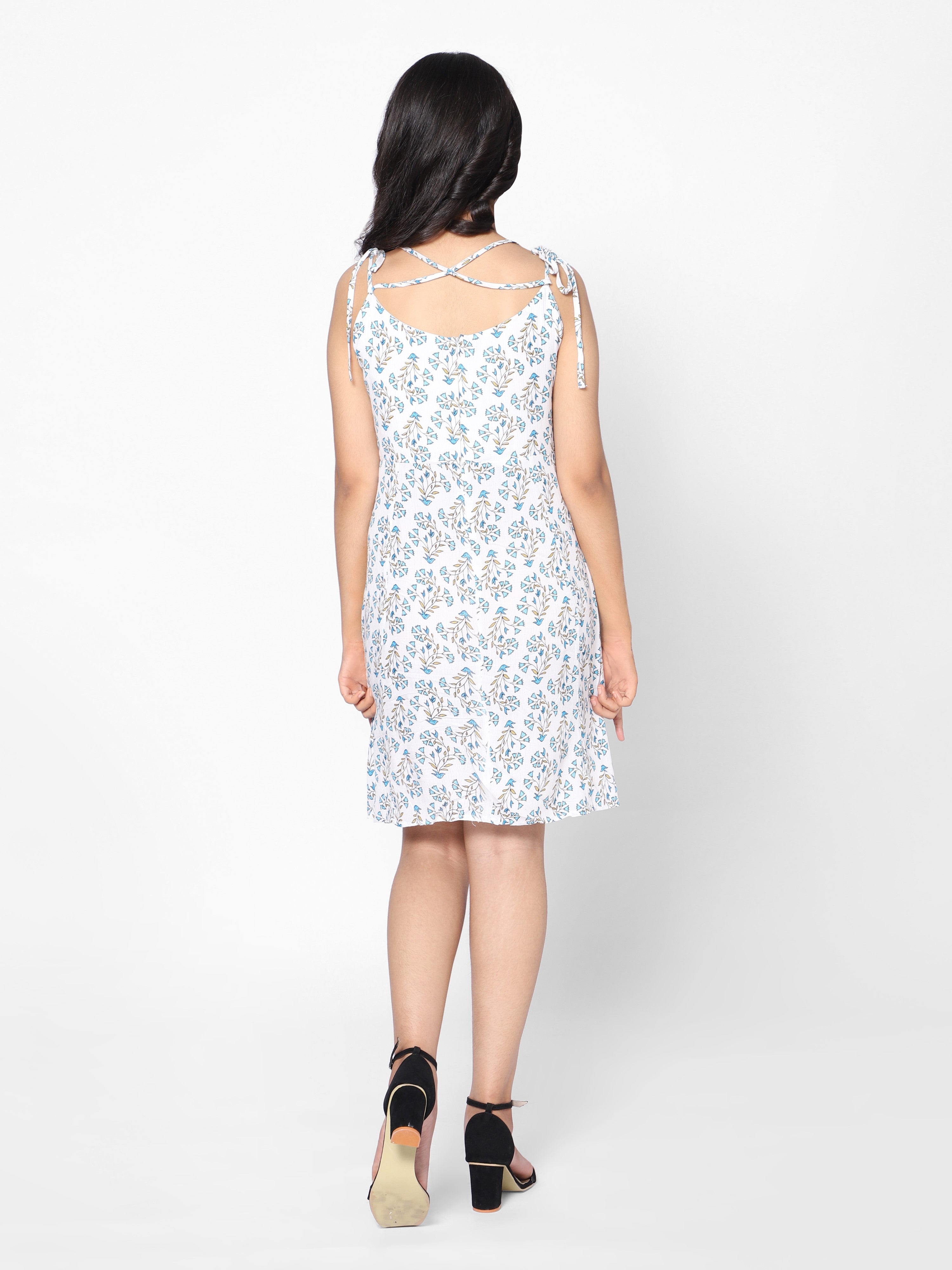 woven Floral Print Dress White