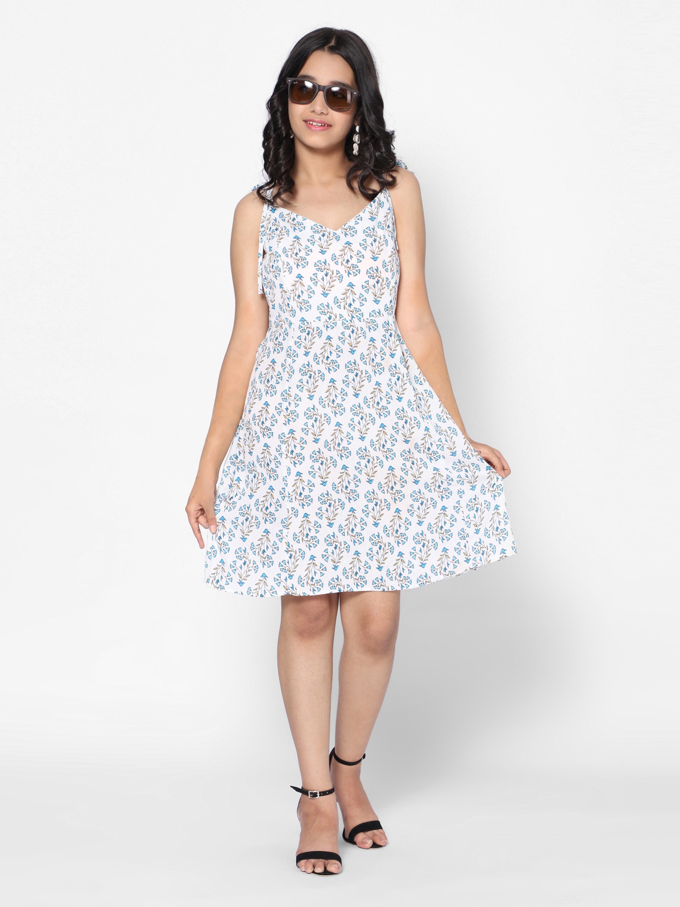 woven Floral Print Dress White