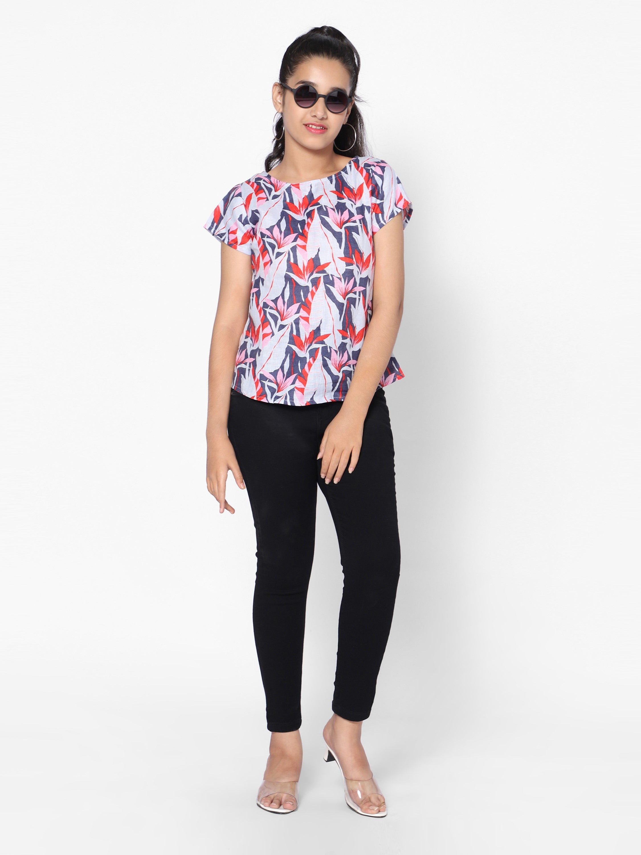 woven Floral Linen Top