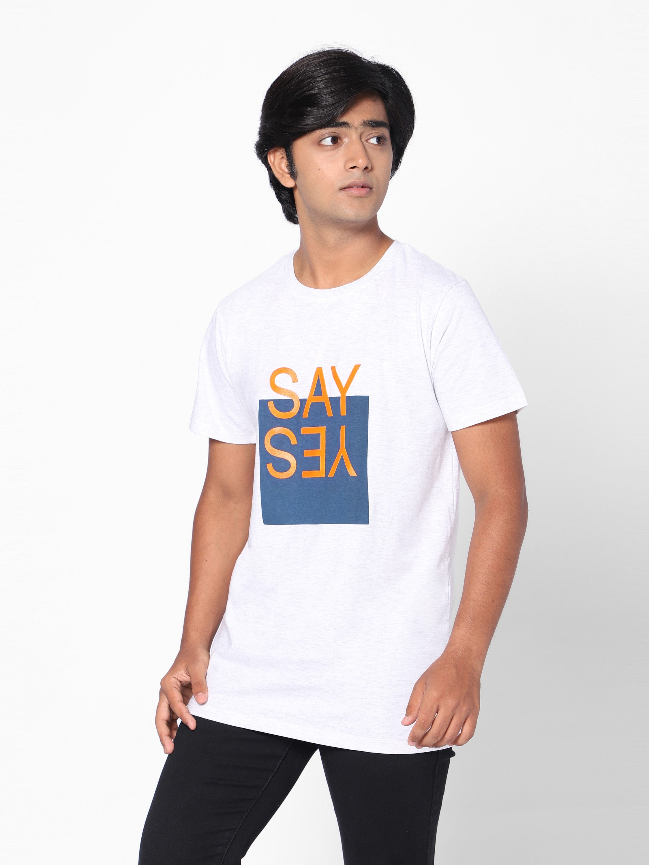 Boys Graphic T-shirt-Say Yes-Ecru melange