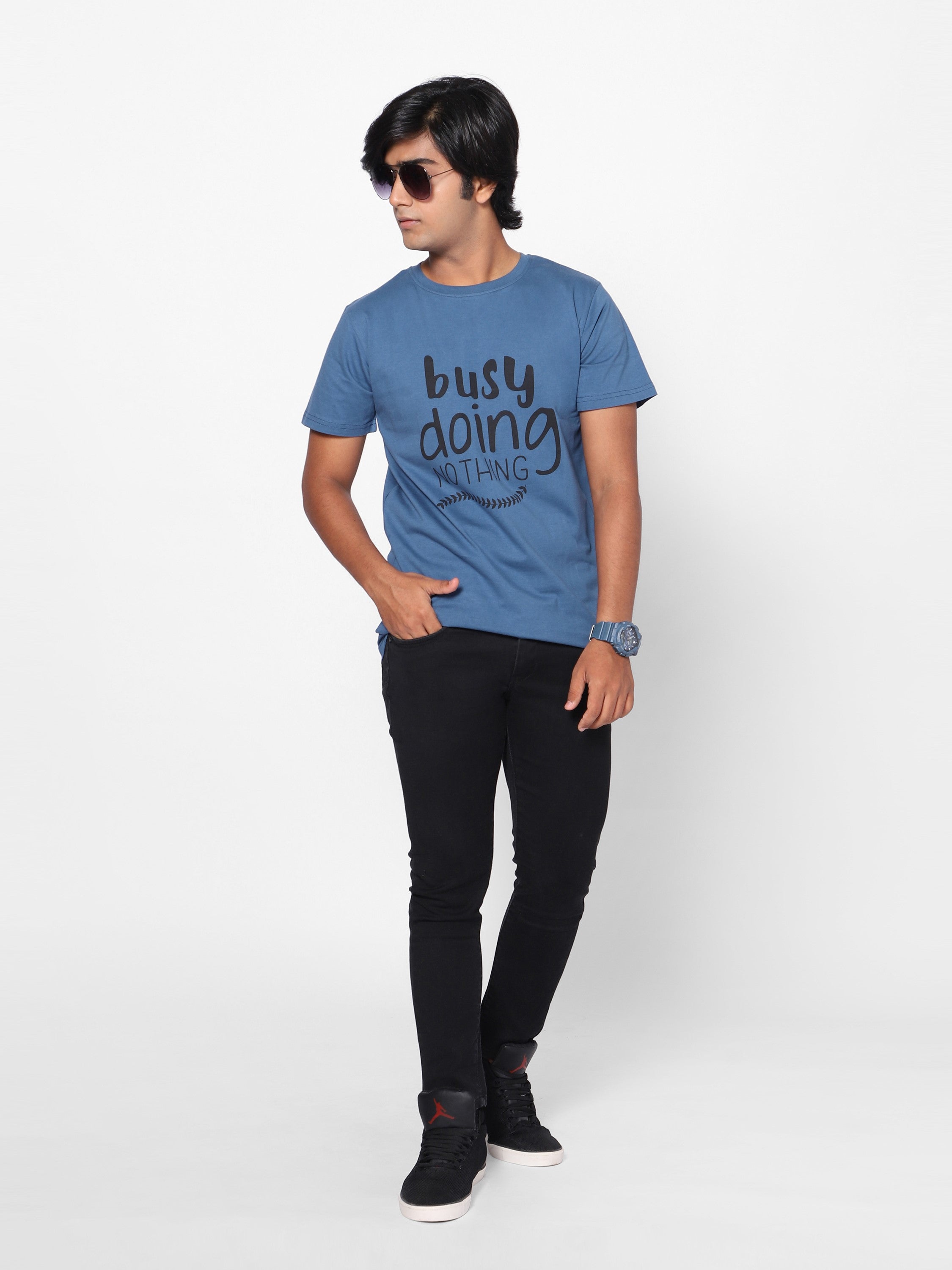 Boys Graphic Tshirt-Busy Doing Nothing-Diesel Blue