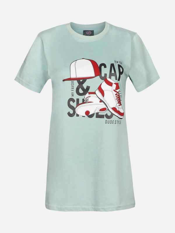 Boys Graphic T-shirt-Caps and shoes-Teal