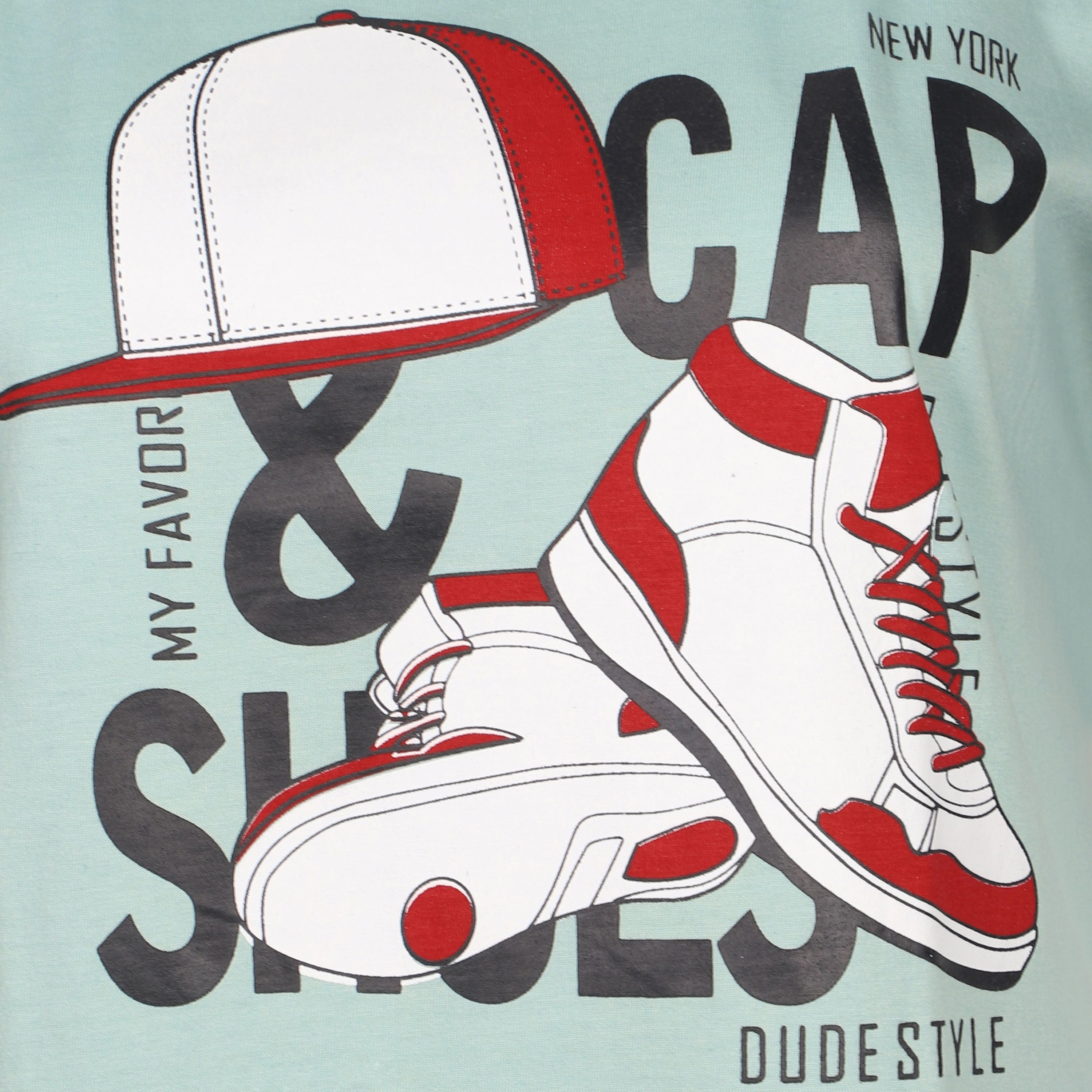 Graphic T-shirt-Caps and shoes-Teal