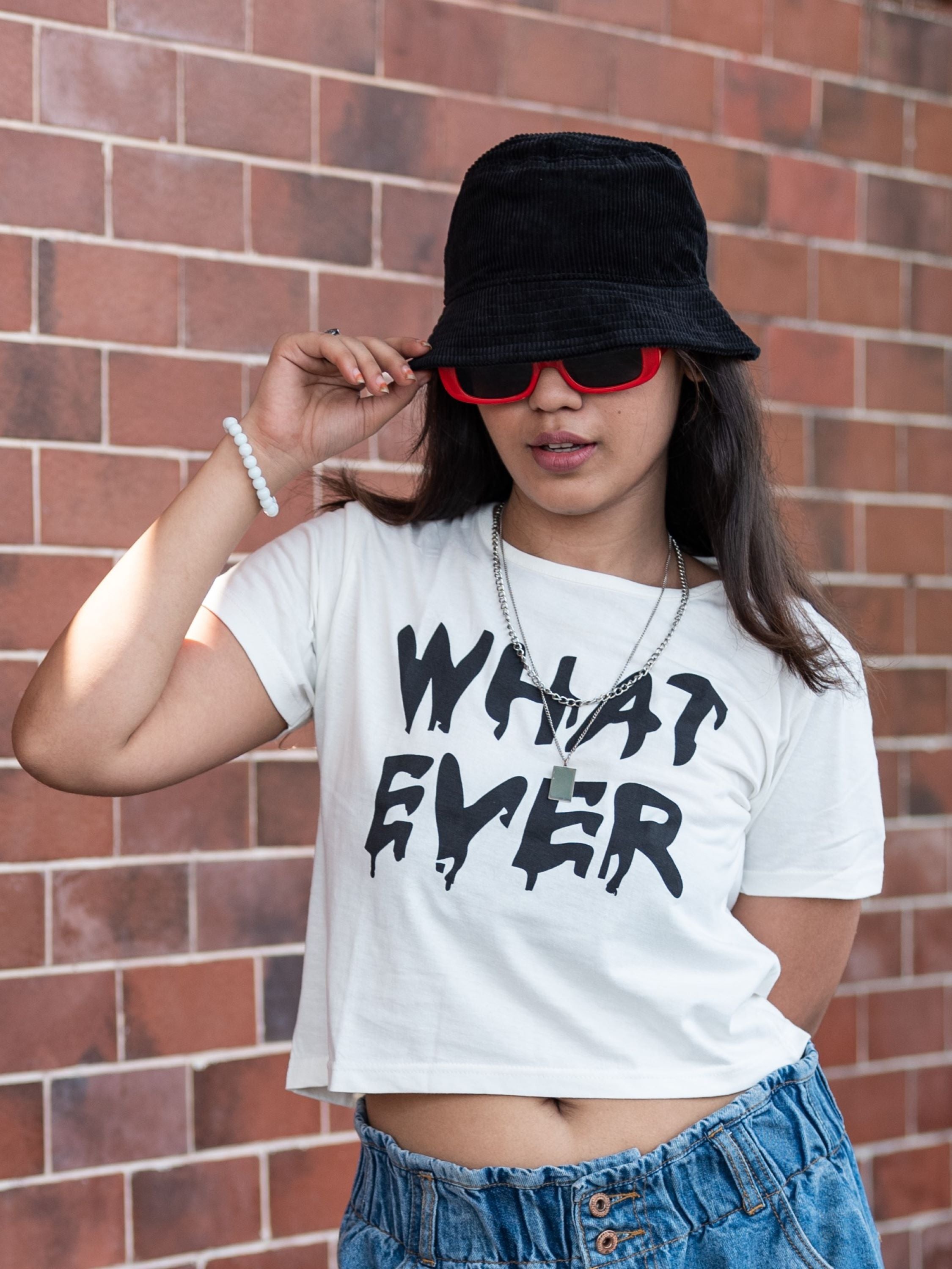 Girls Crop T-shirt-What ever-White