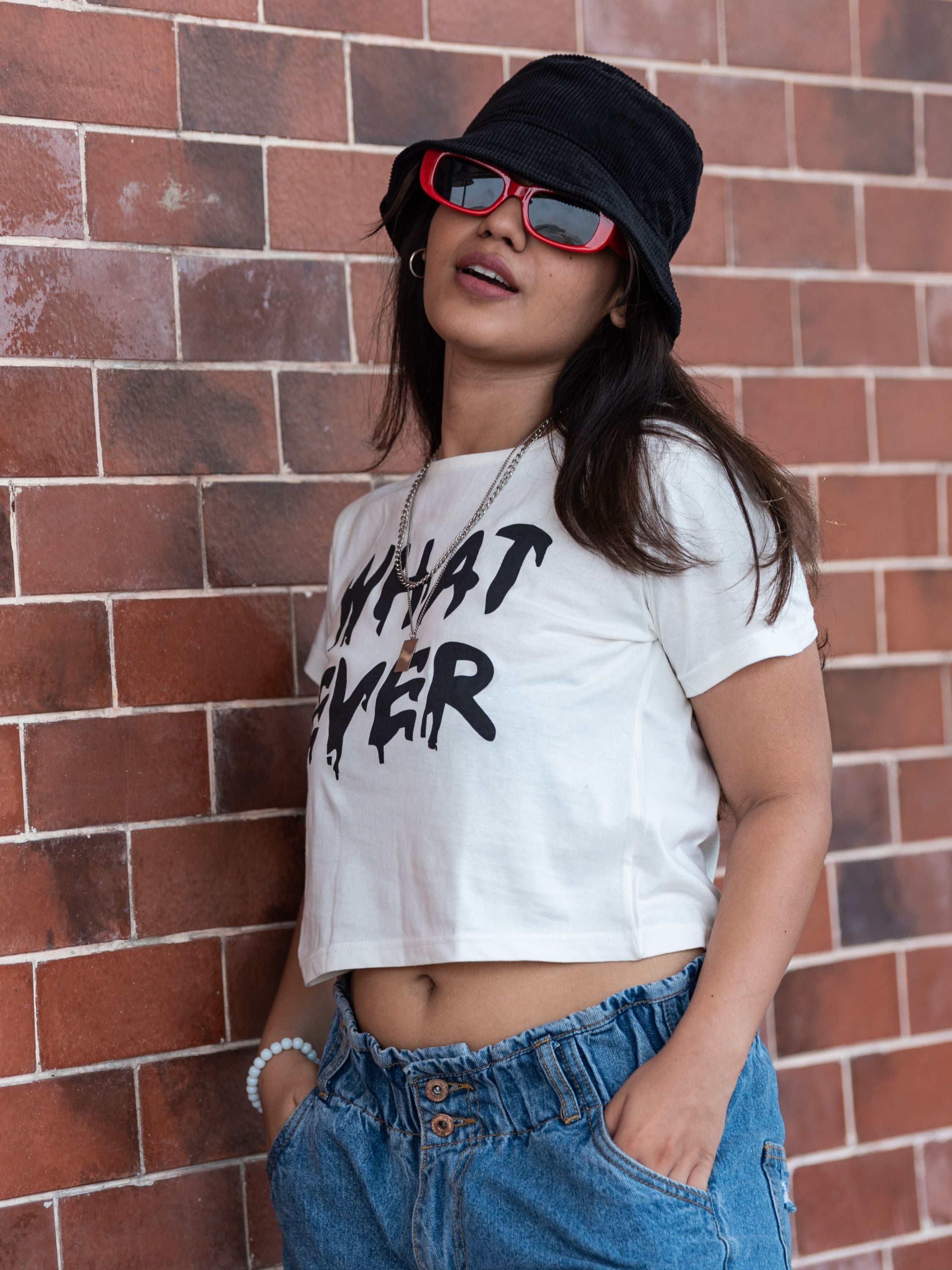 Girls Crop T-shirt-What ever-White