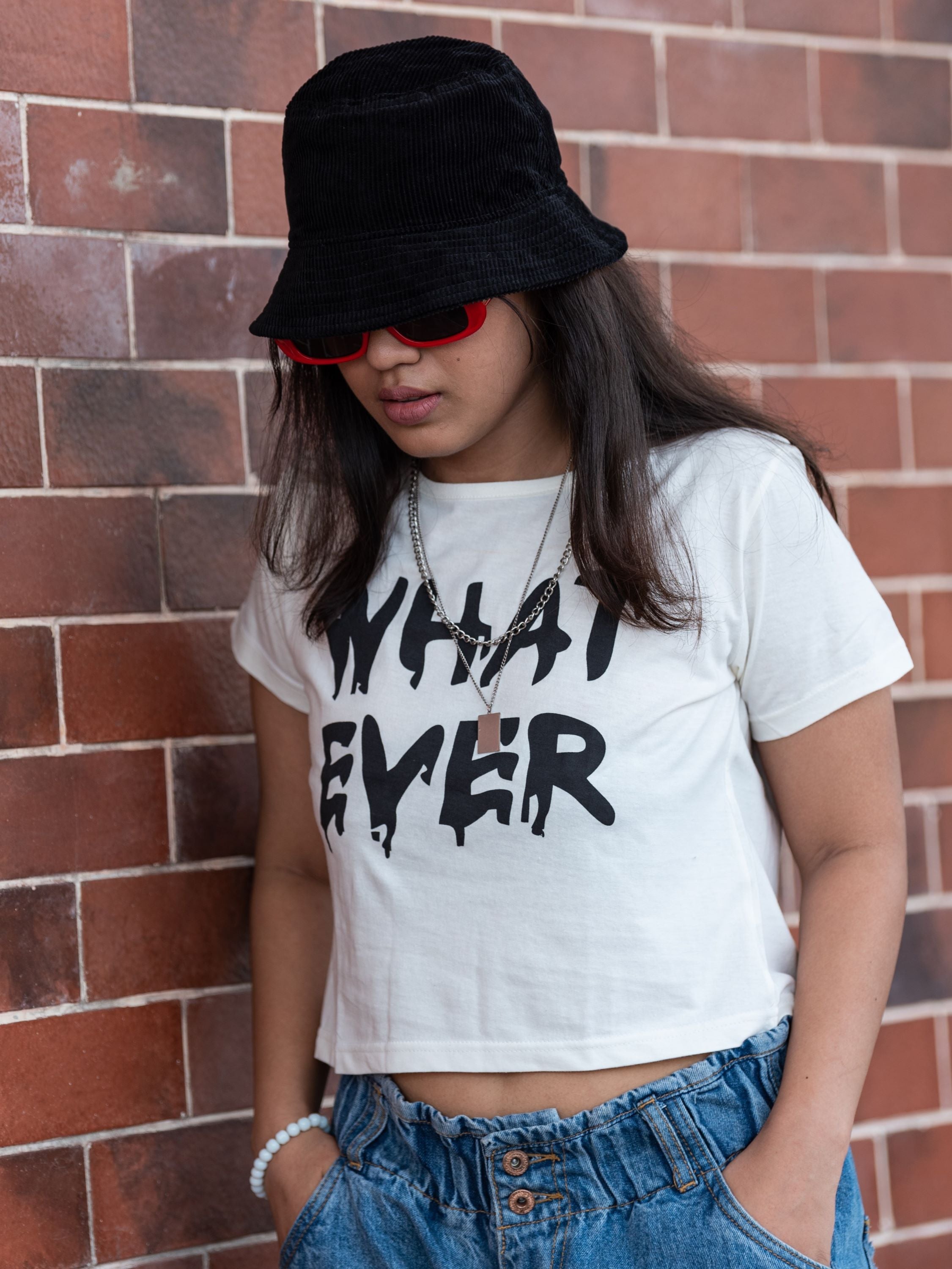 Girls Crop T-shirt-What ever-White