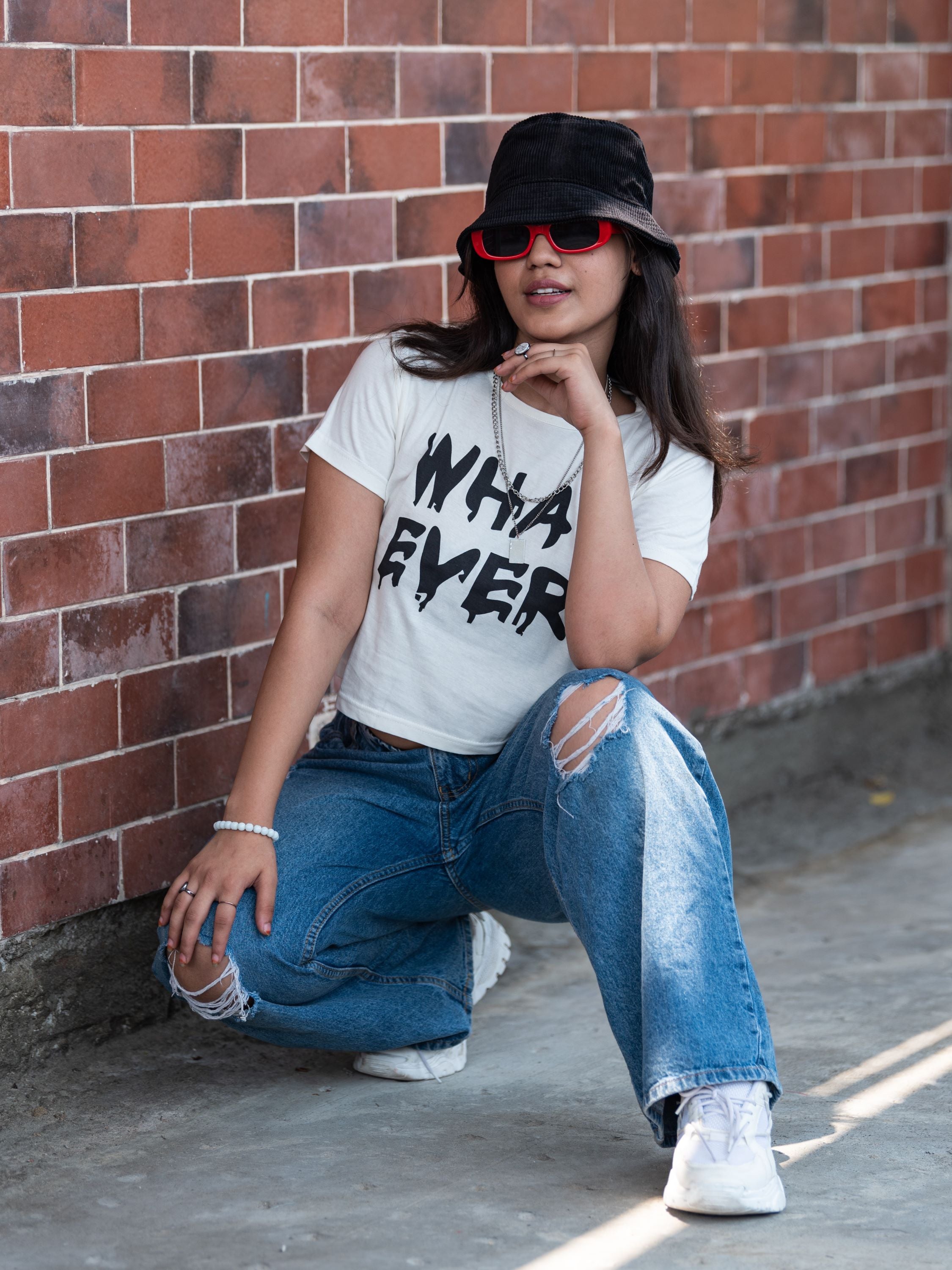 Girls Crop T-shirt-What ever-White