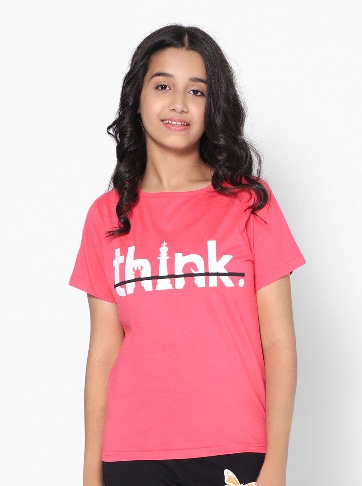 Girls Graphic T-shirt - Don't Think-Dk. Pink Success