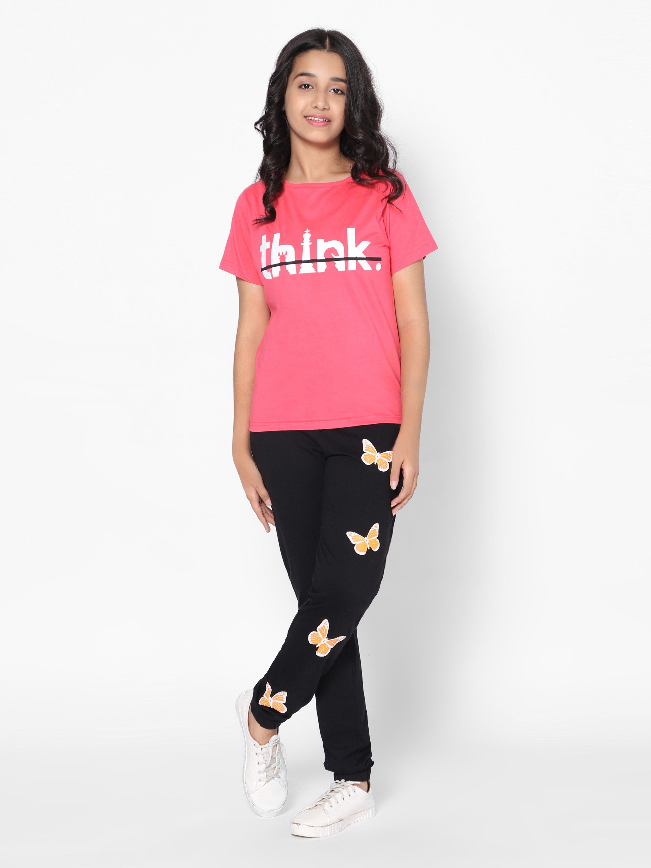 Girls Graphic T-shirt - Don't Think-Dk. Pink Success