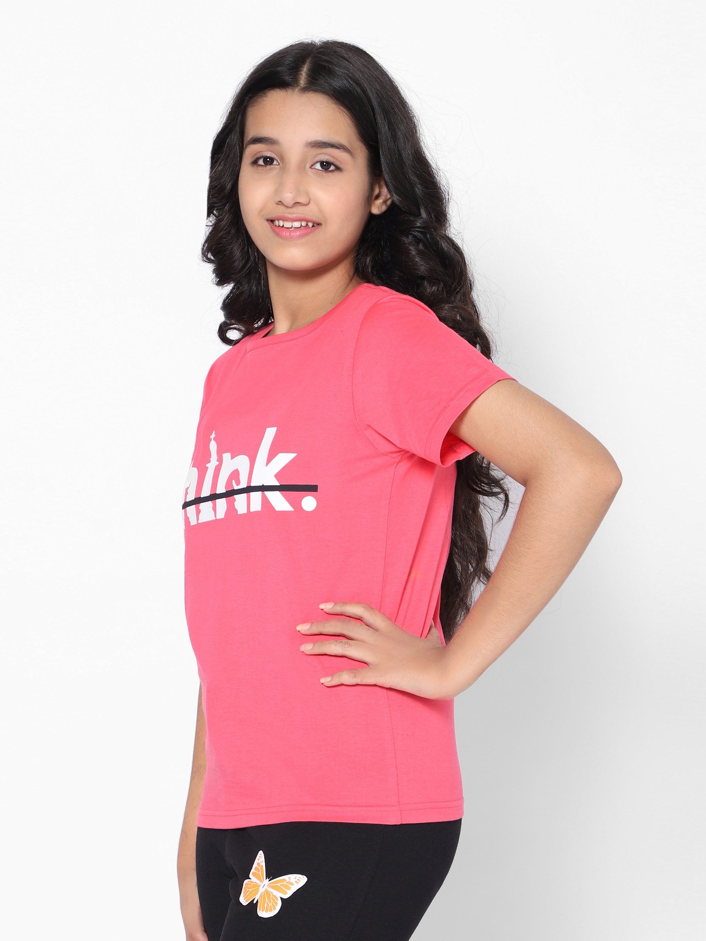 Girls Graphic T-shirt - Don't Think-Dk. Pink Success